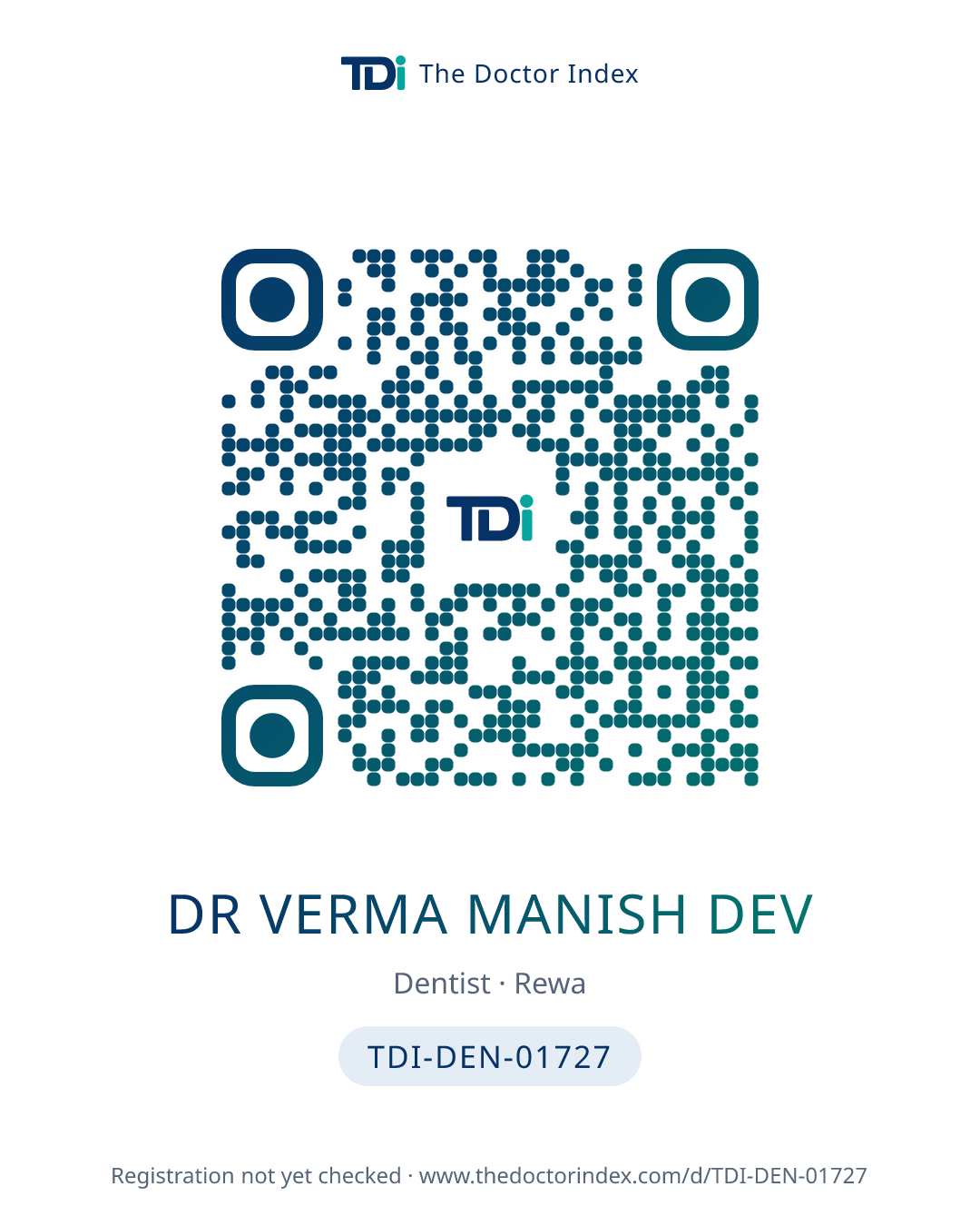 QR card for Dr Verma Manish Dev, TDI-DEN-01727