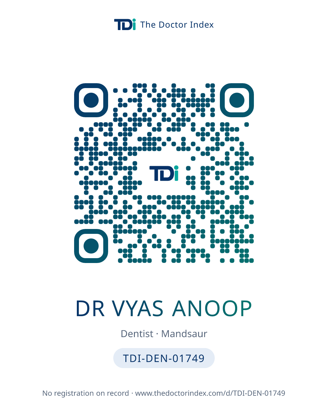 QR card for Dr Vyas Anoop, TDI-DEN-01749