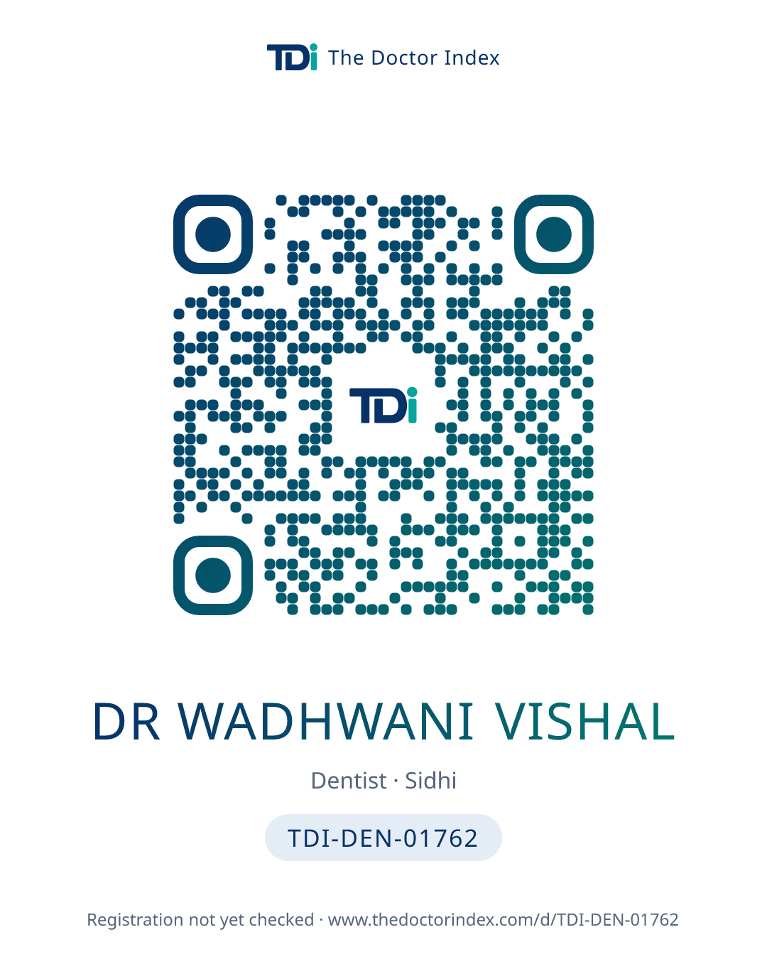 QR card for Dr Wadhwani Vishal, TDI-DEN-01762