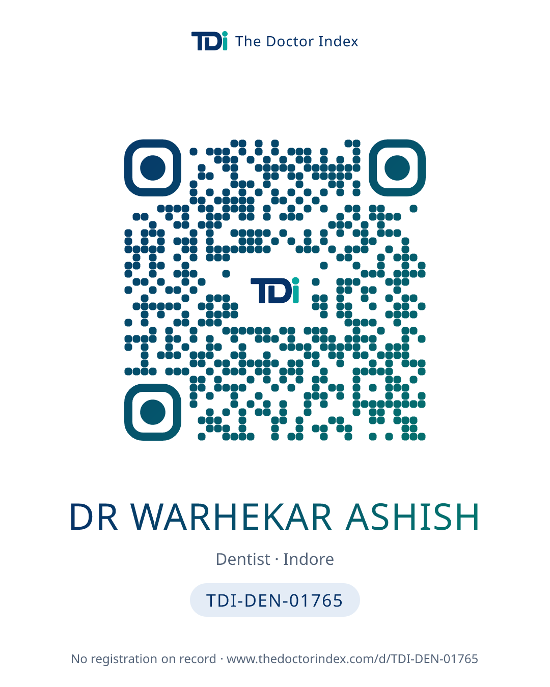 QR card for Dr Warhekar Ashish, TDI-DEN-01765