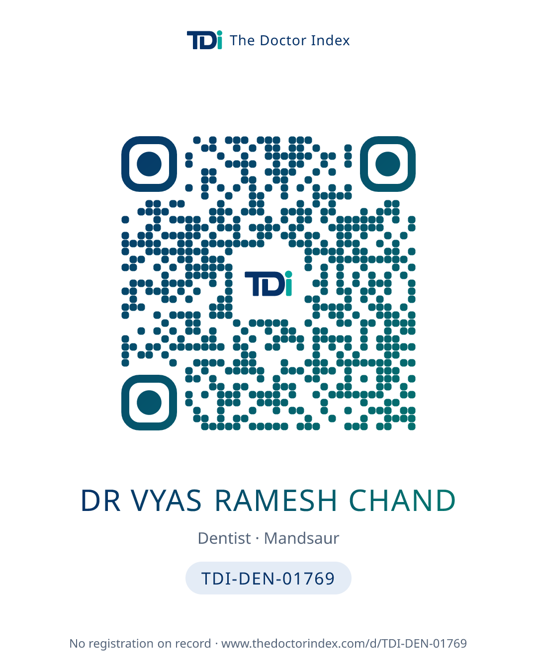 QR card for Dr Vyas Ramesh Chand, TDI-DEN-01769