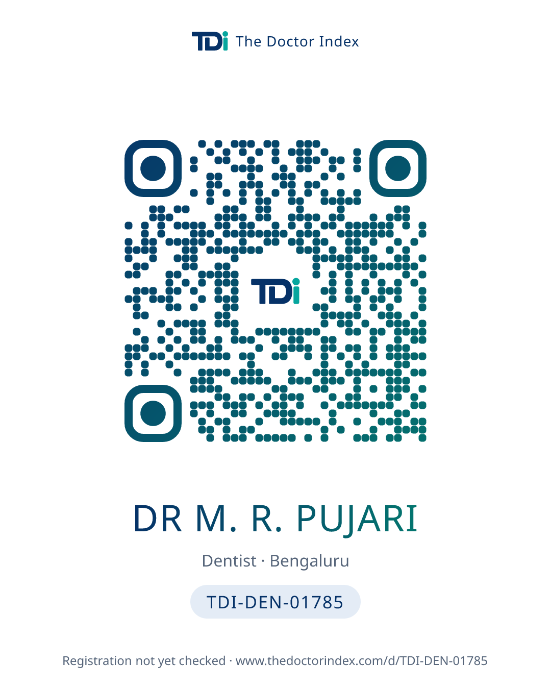 QR card for Dr M. R. Pujari, TDI-DEN-01785