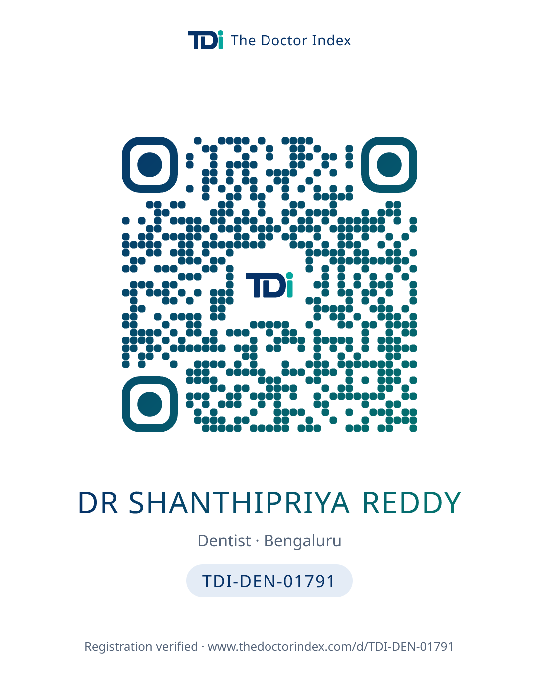 QR card for Dr Shanthipriya Reddy, TDI-DEN-01791