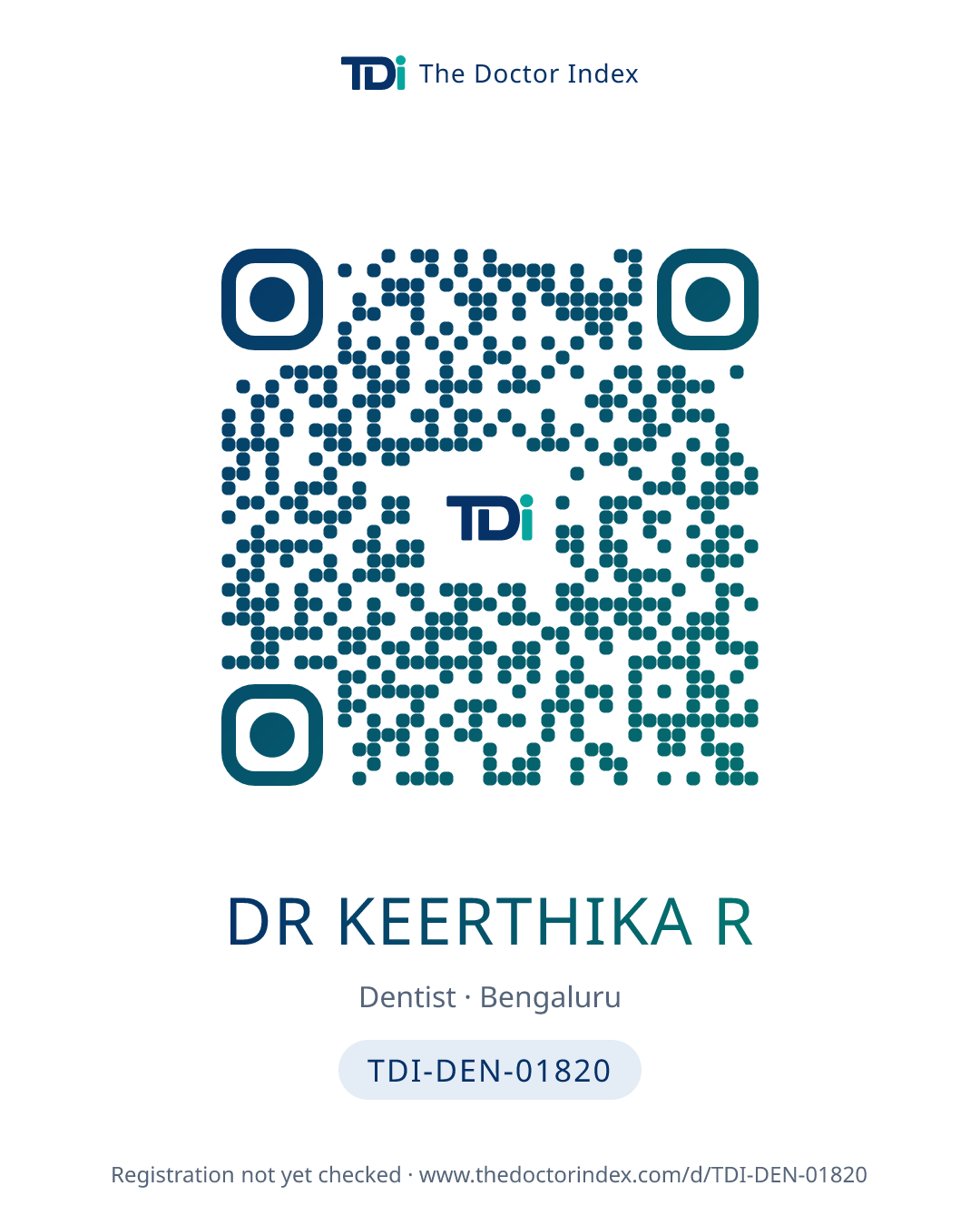 QR card for Dr Keerthika R, TDI-DEN-01820