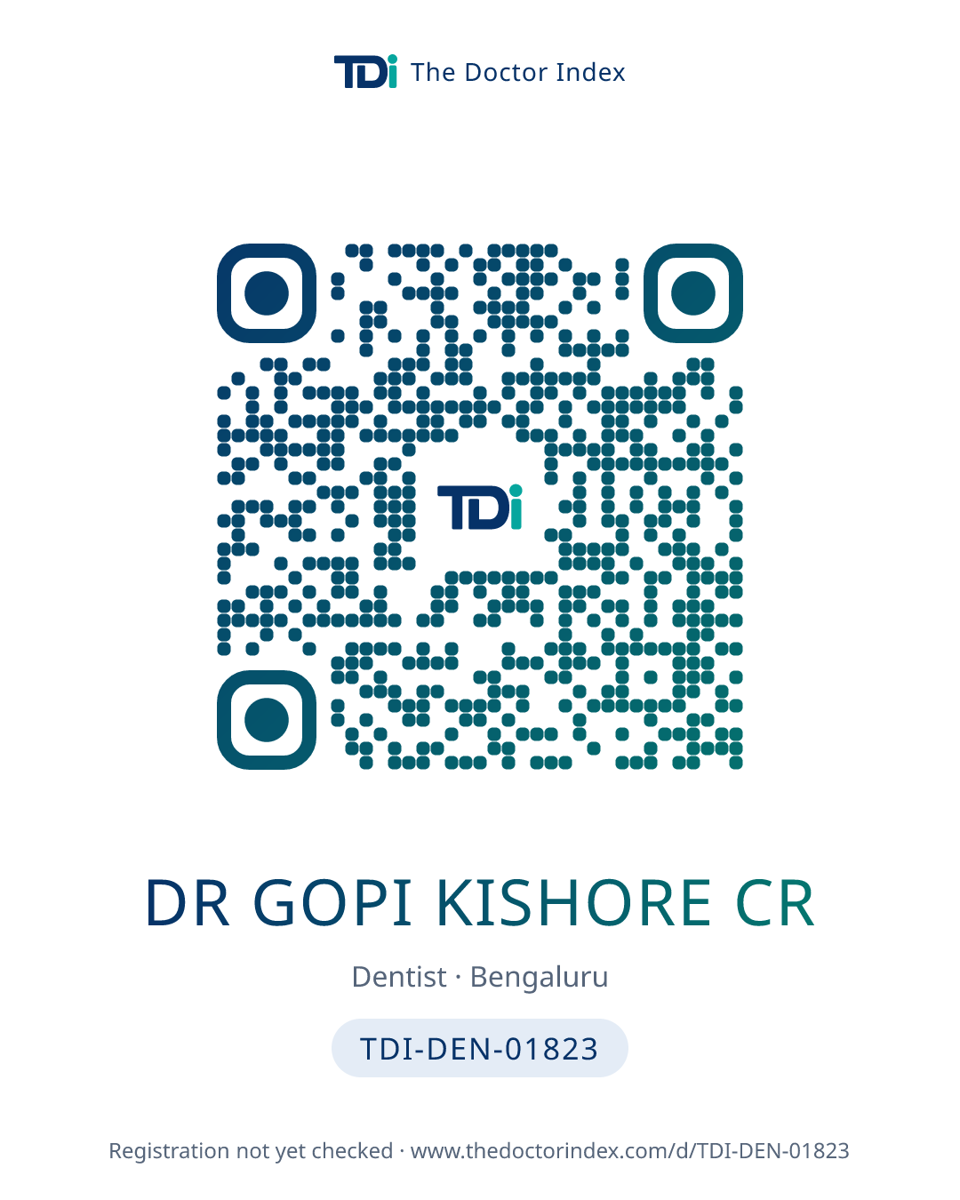 QR card for Dr Gopi Kishore Cr, TDI-DEN-01823