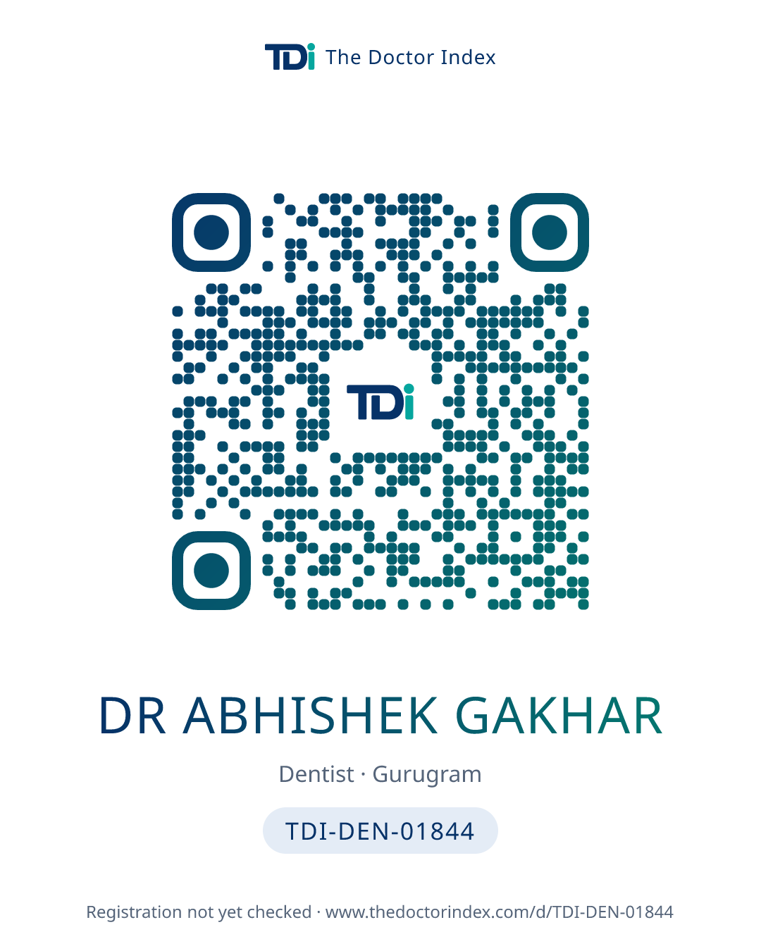 QR card for Dr Abhishek Gakhar, TDI-DEN-01844