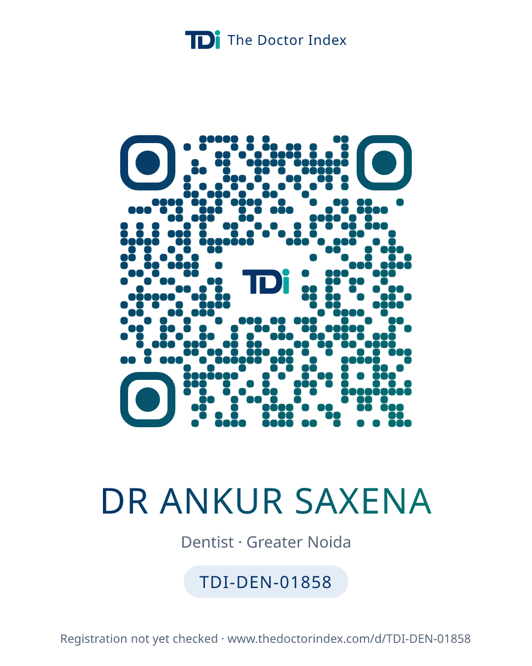 QR card for Dr Ankur Saxena, TDI-DEN-01858