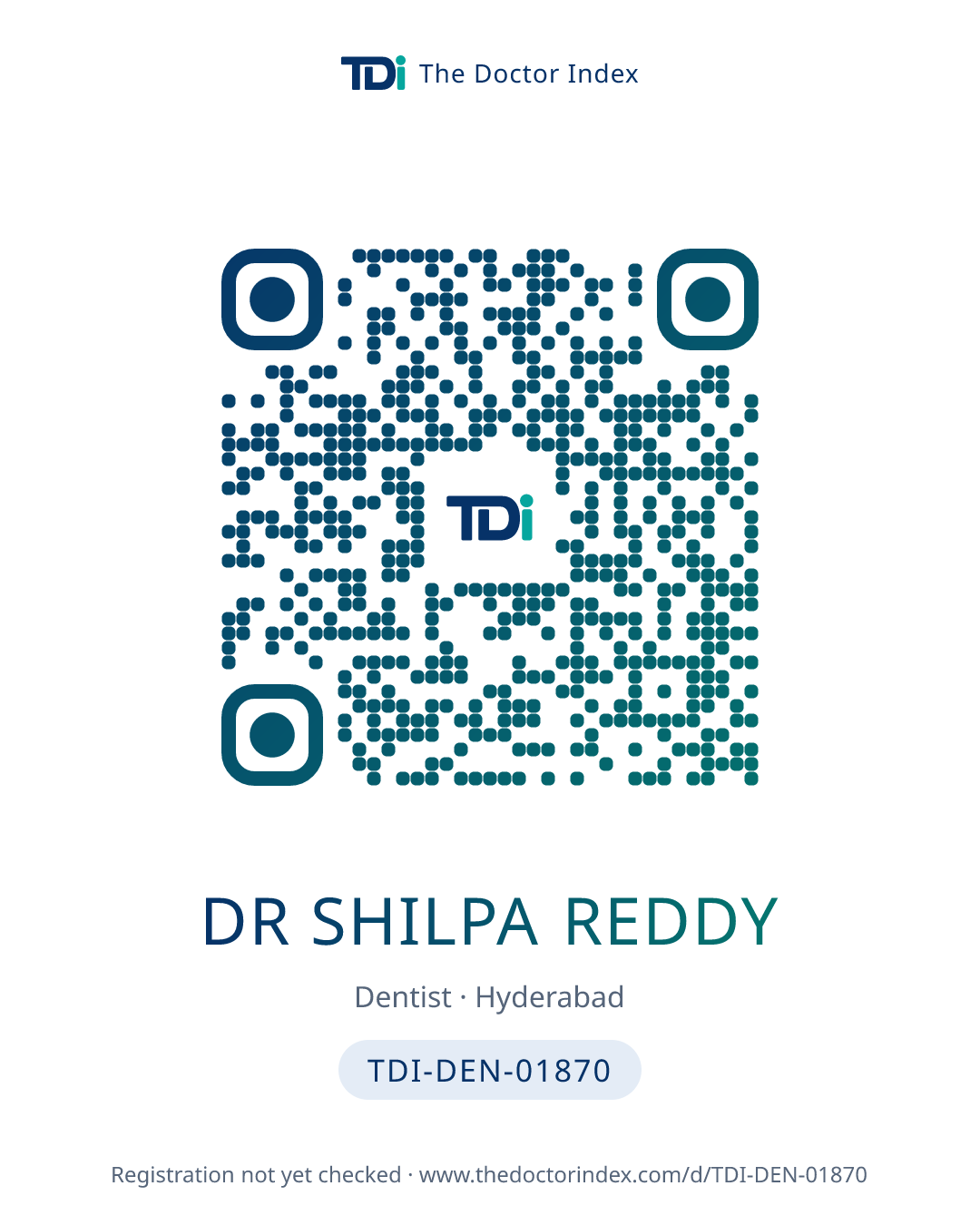 QR card for Dr Shilpa Reddy, TDI-DEN-01870