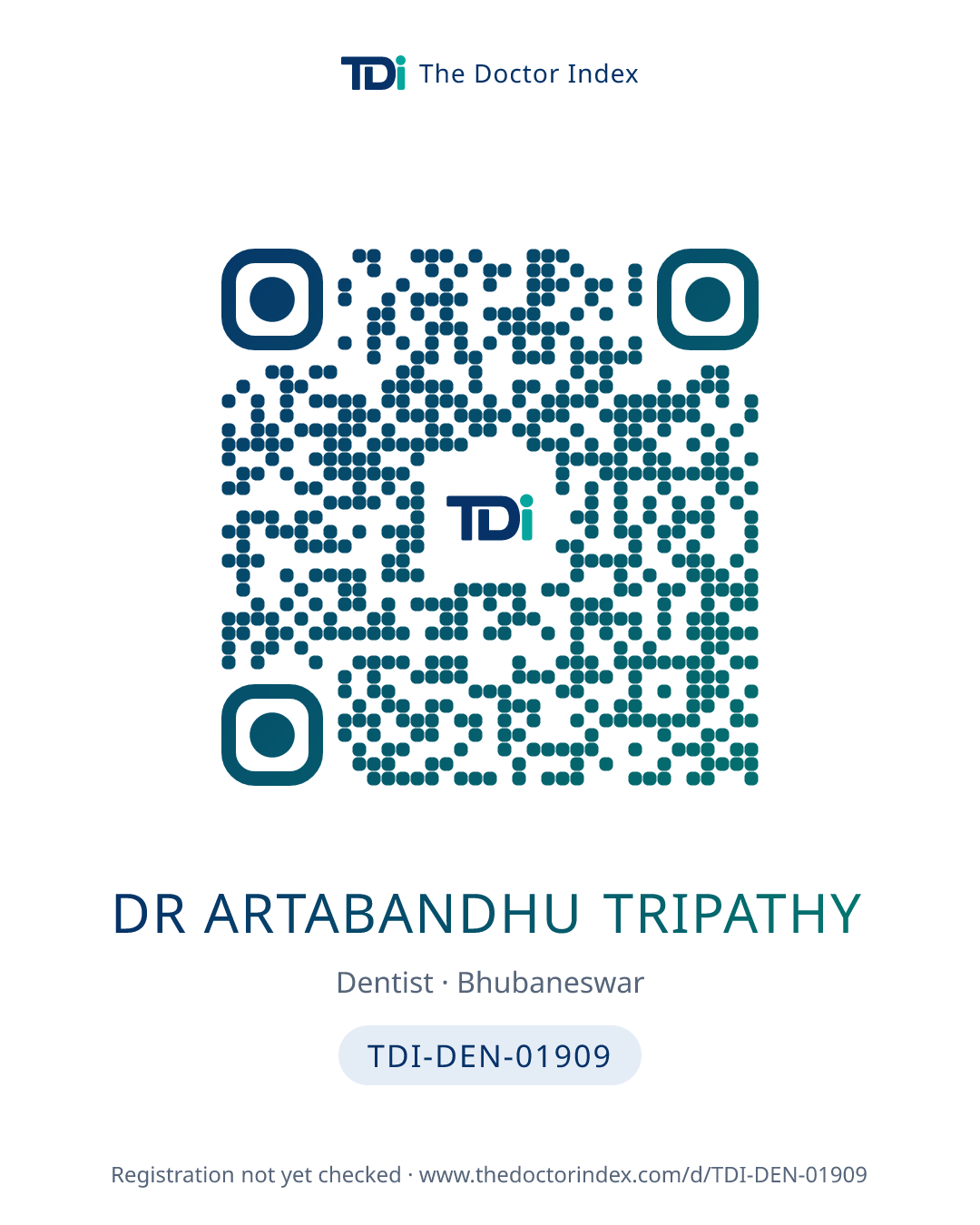 QR card for Dr Artabandhu Tripathy, TDI-DEN-01909