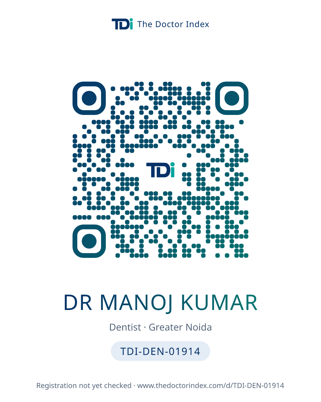 QR card for Dr Manoj Kumar, TDI-DEN-01914