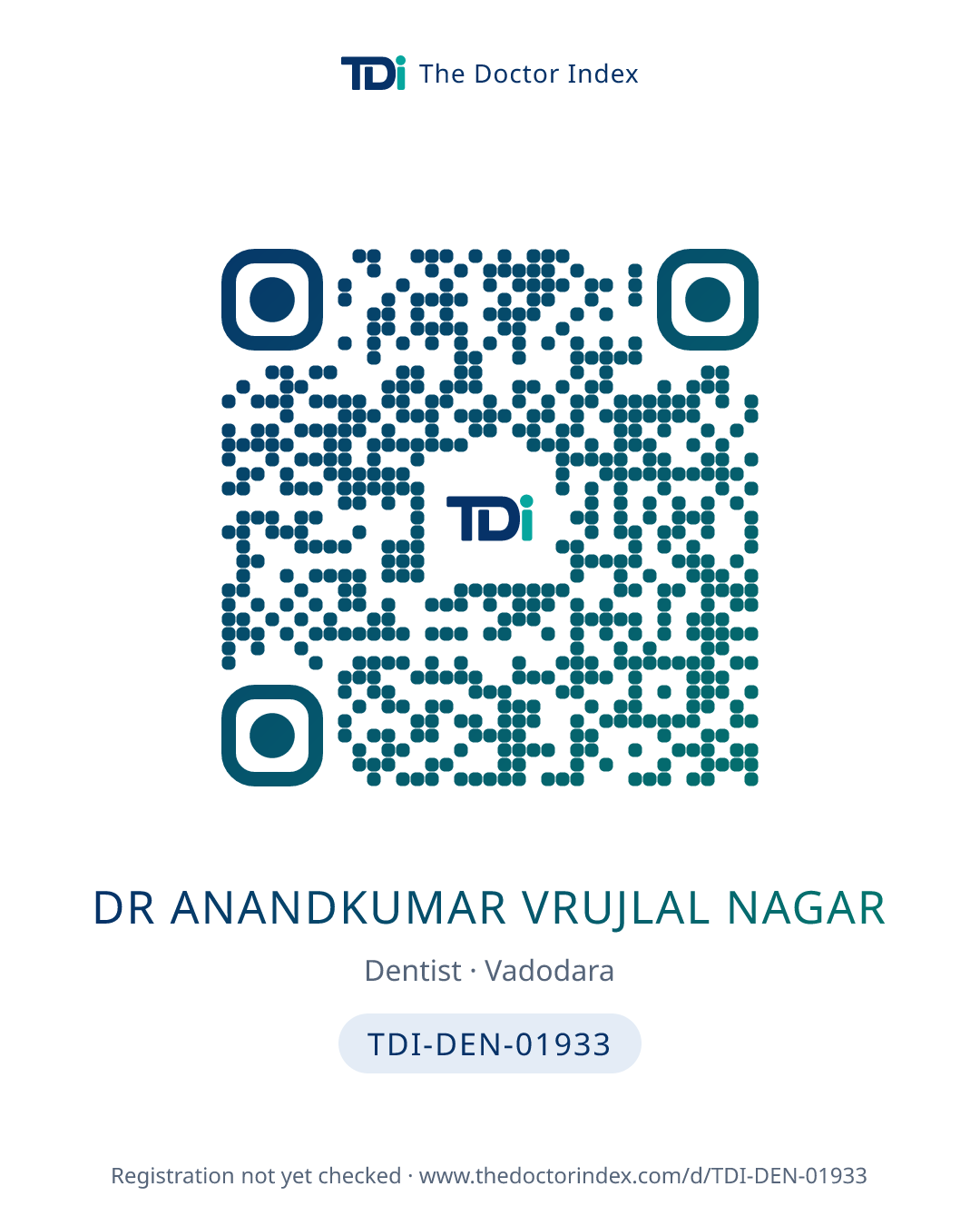 QR card for Dr Anandkumar Vrujlal Nagar, TDI-DEN-01933