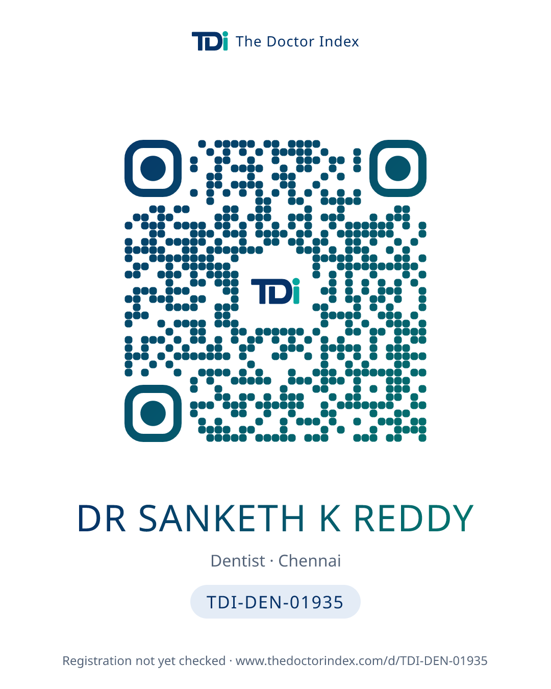 QR card for Dr Sanketh K Reddy, TDI-DEN-01935