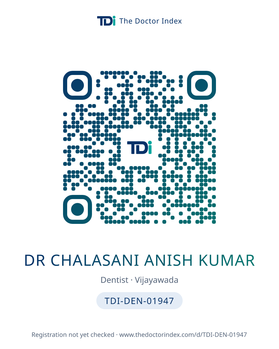 QR card for Dr Chalasani Anish Kumar, TDI-DEN-01947