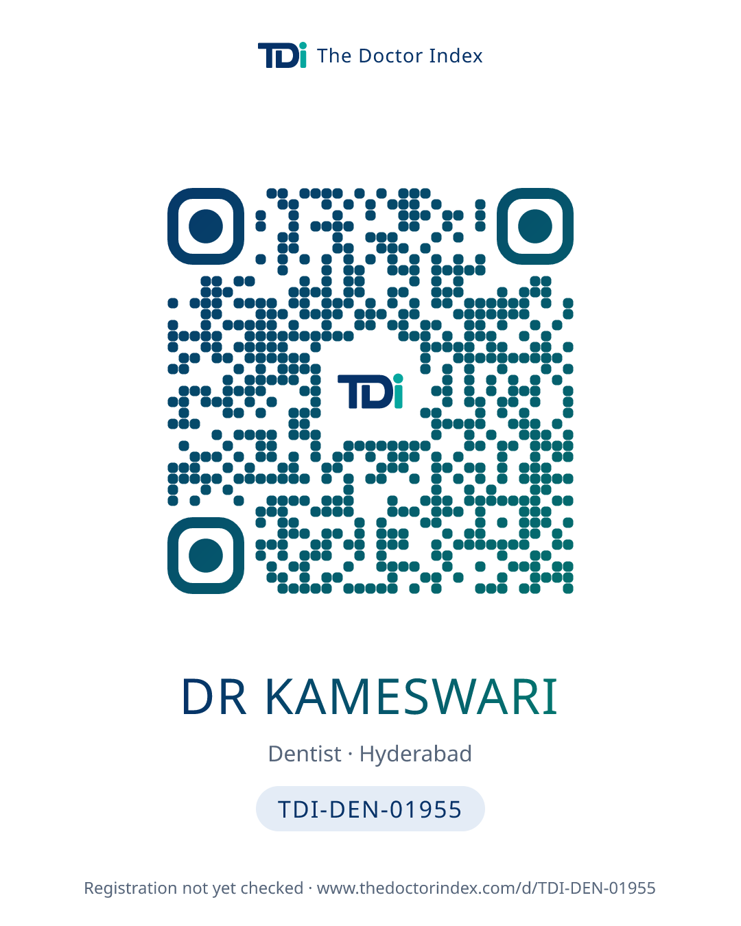 QR card for Dr Kameswari, TDI-DEN-01955
