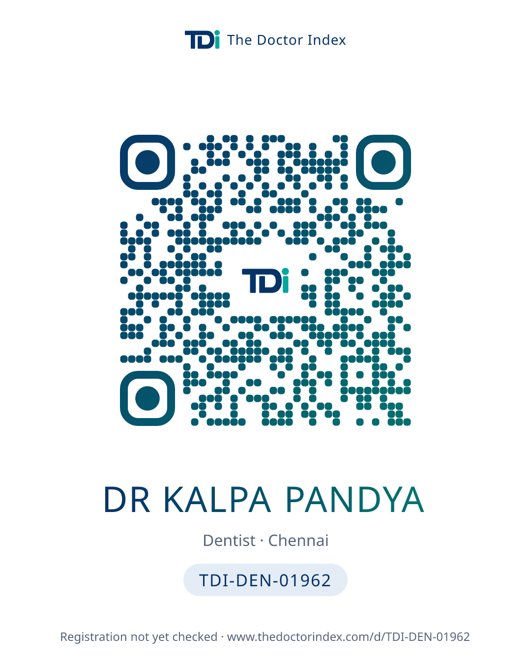 QR card for Dr Kalpa Pandya, TDI-DEN-01962
