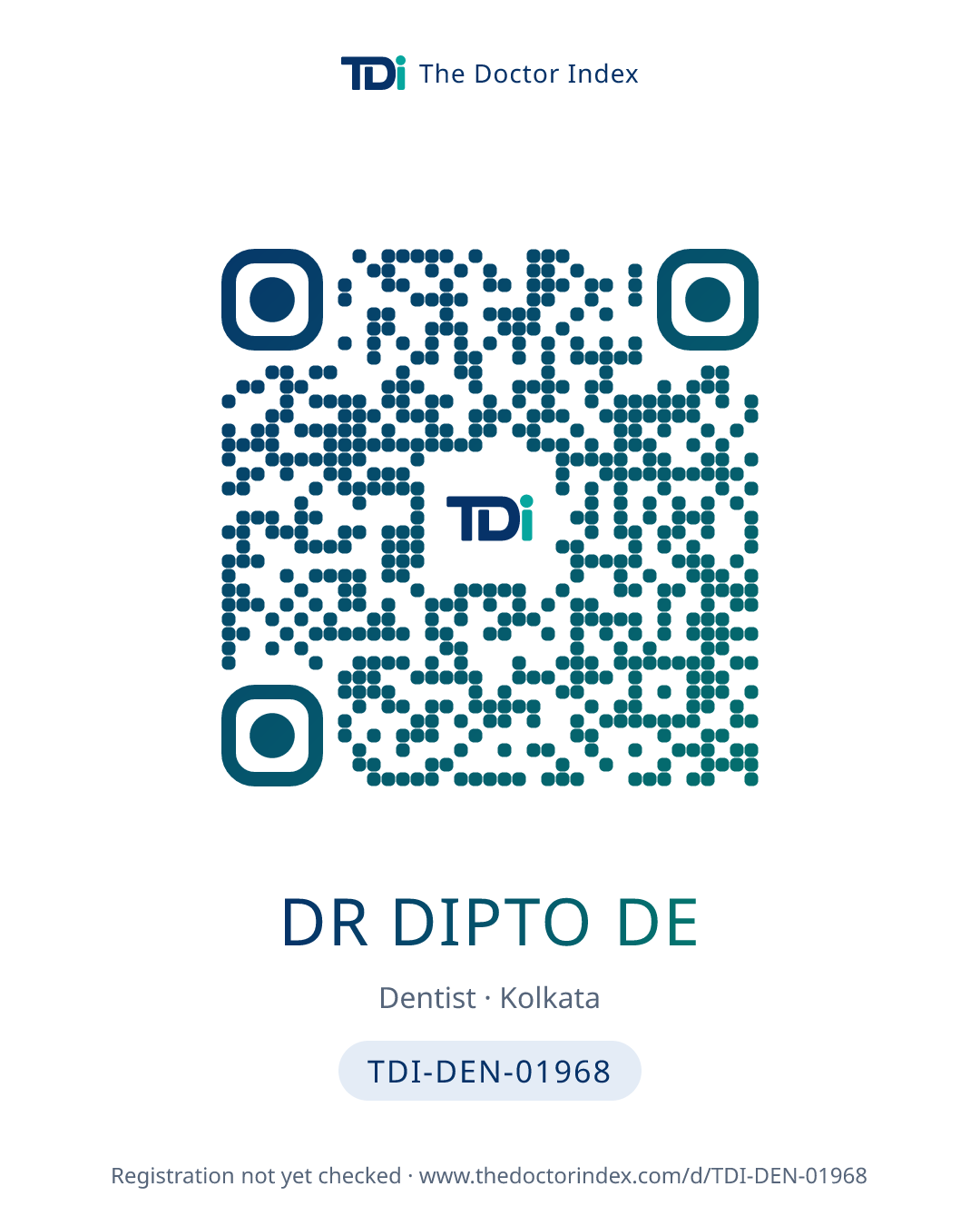 QR card for Dr Dipto De, TDI-DEN-01968