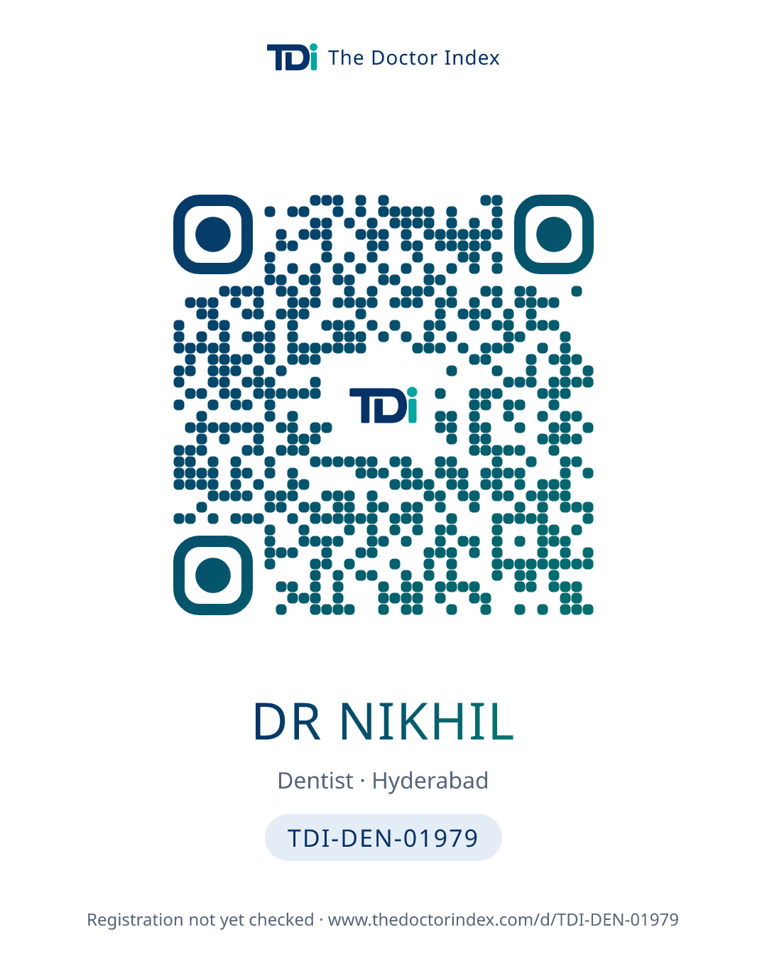 QR card for Dr Nikhil, TDI-DEN-01979