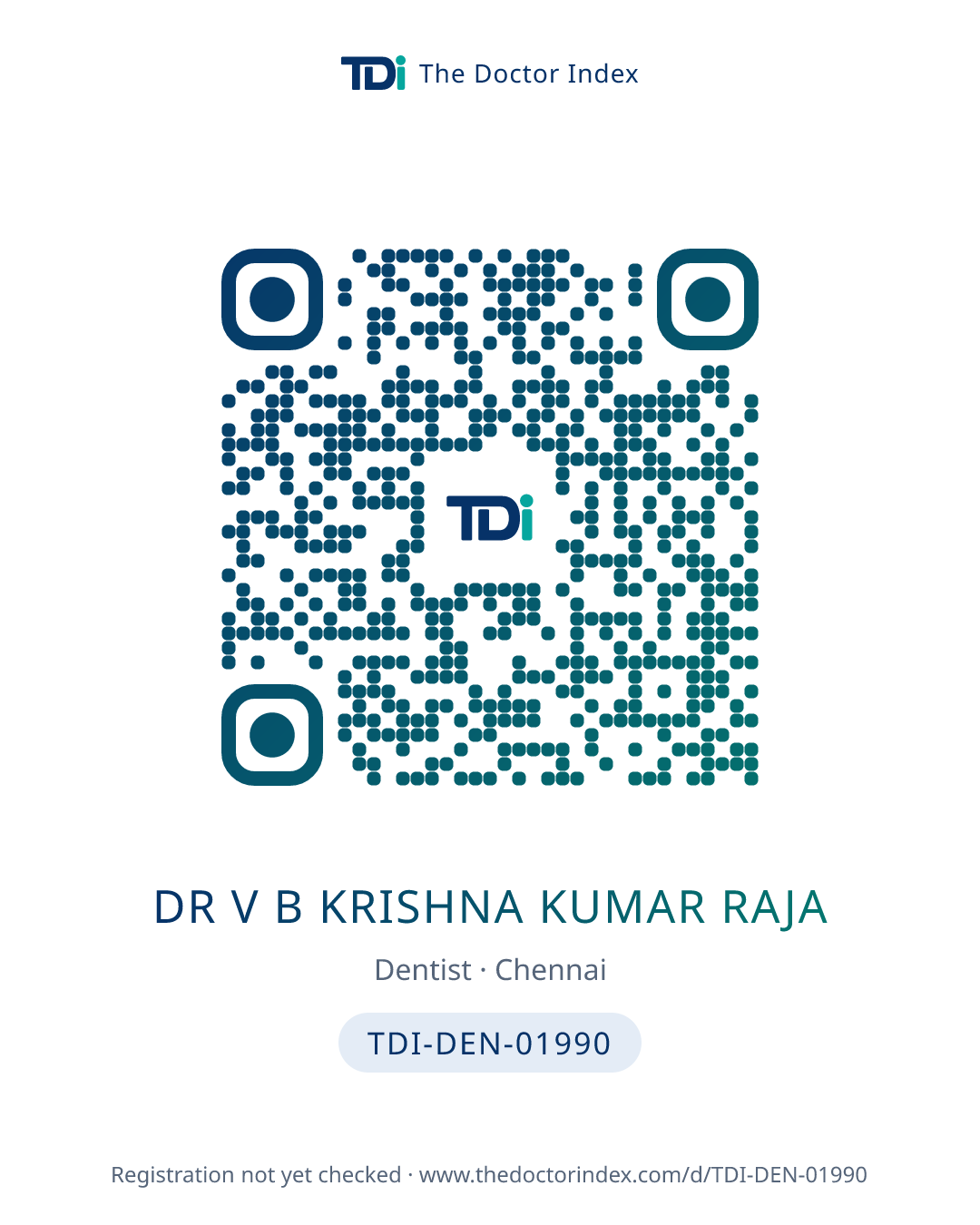 QR card for Dr V B Krishna Kumar Raja, TDI-DEN-01990