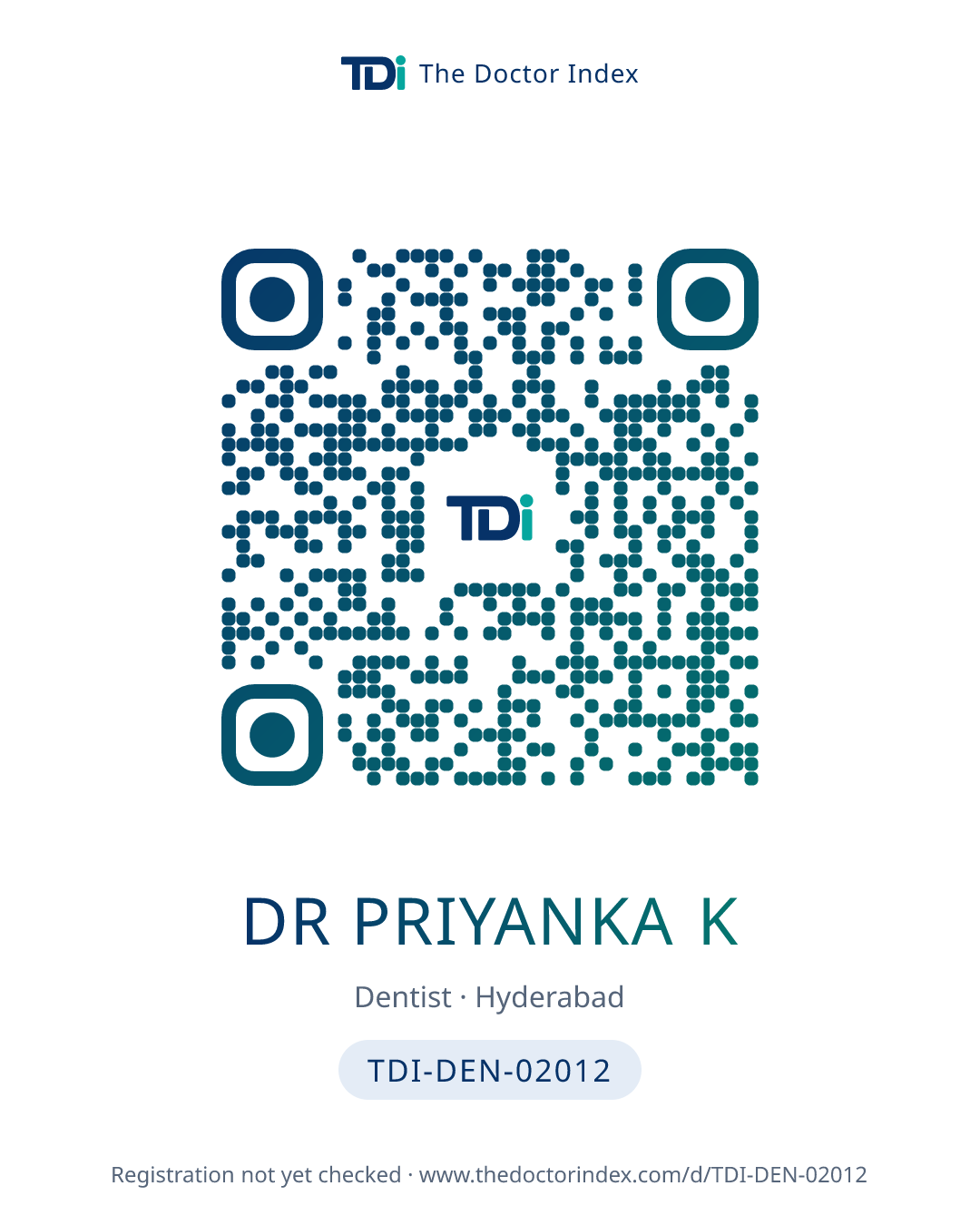 QR card for Dr Priyanka K, TDI-DEN-02012