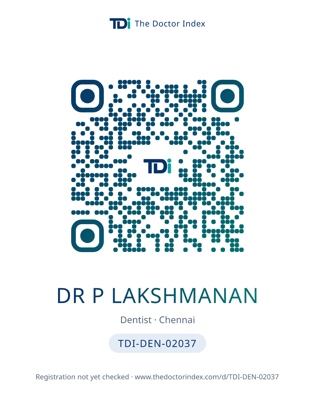 QR card for Dr P Lakshmanan, TDI-DEN-02037