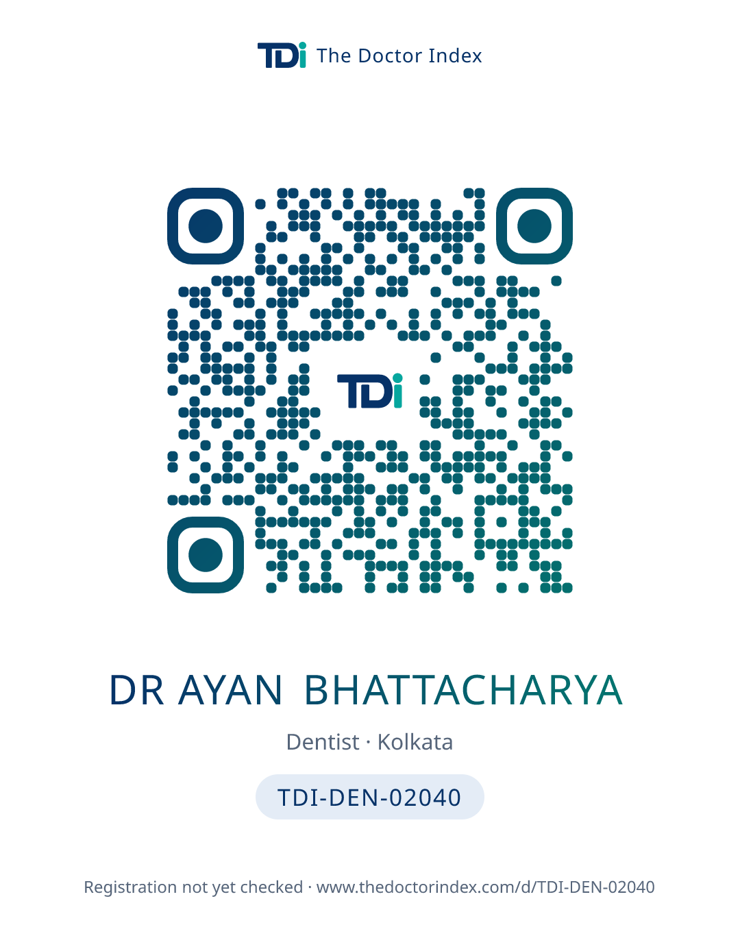 QR card for Dr Ayan Bhattacharya, TDI-DEN-02040