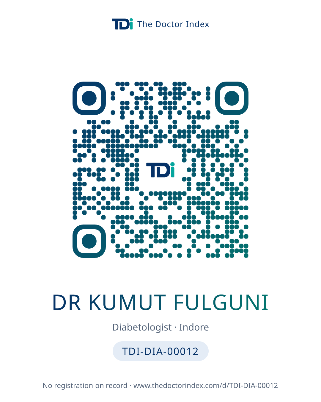QR card for Dr Kumut Fulguni, TDI-DIA-00012