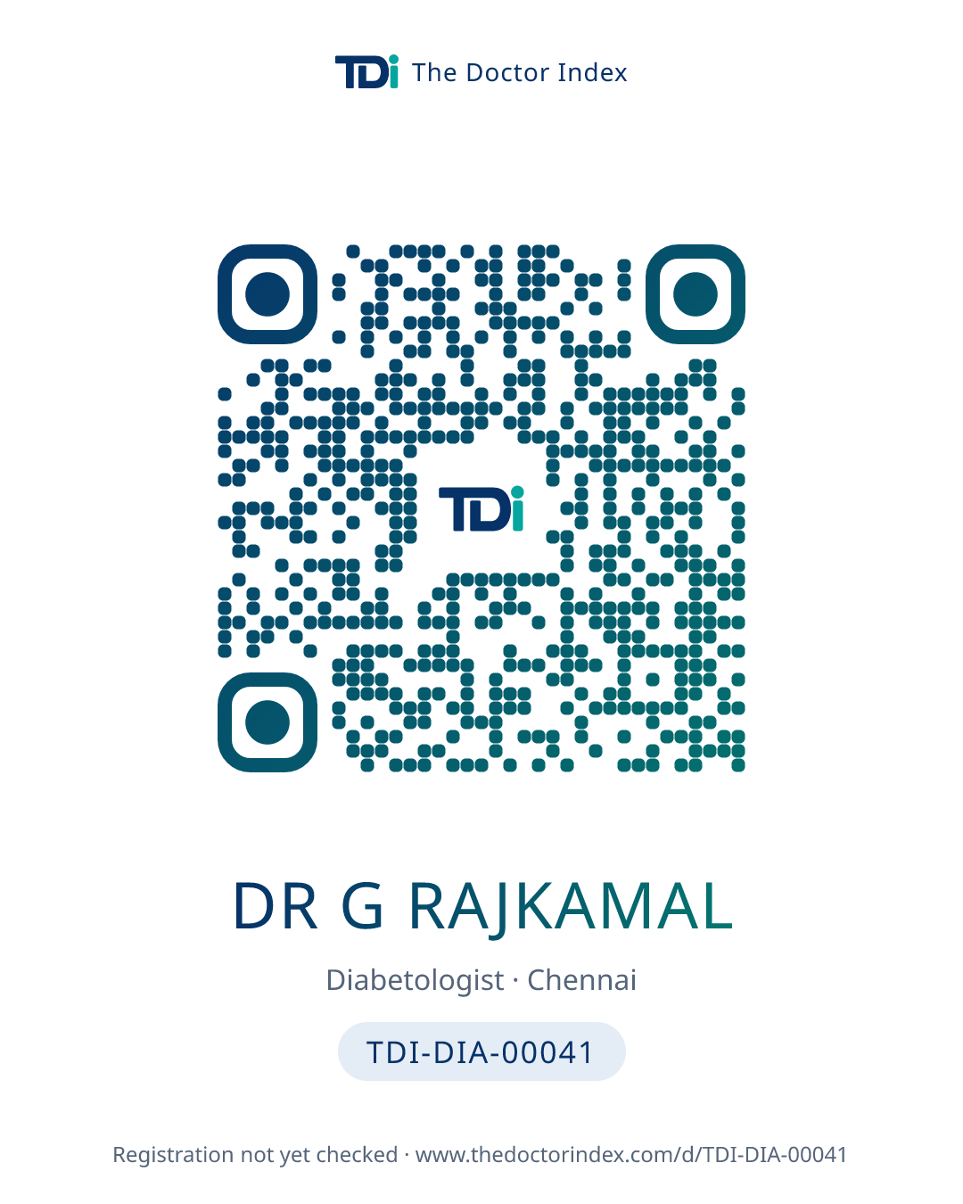 QR card for Dr g Rajkamal, TDI-DIA-00041
