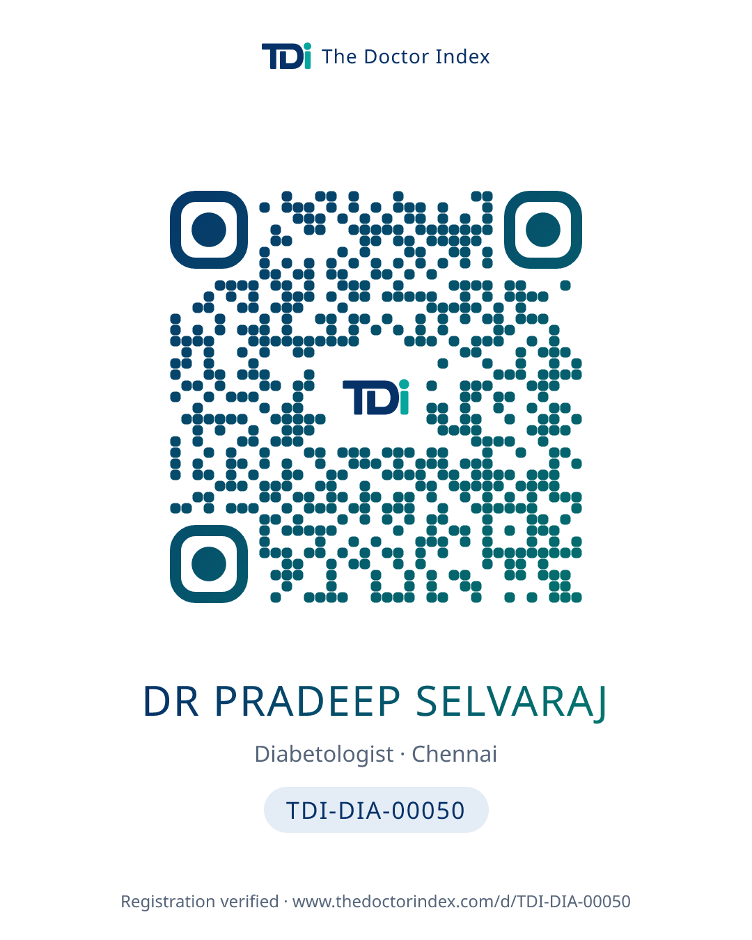 QR card for Dr Pradeep Selvaraj, TDI-DIA-00050