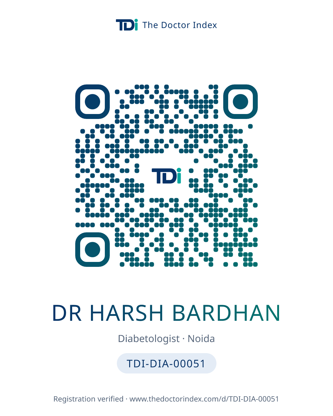 QR card for Dr Harsh Bardhan, TDI-DIA-00051