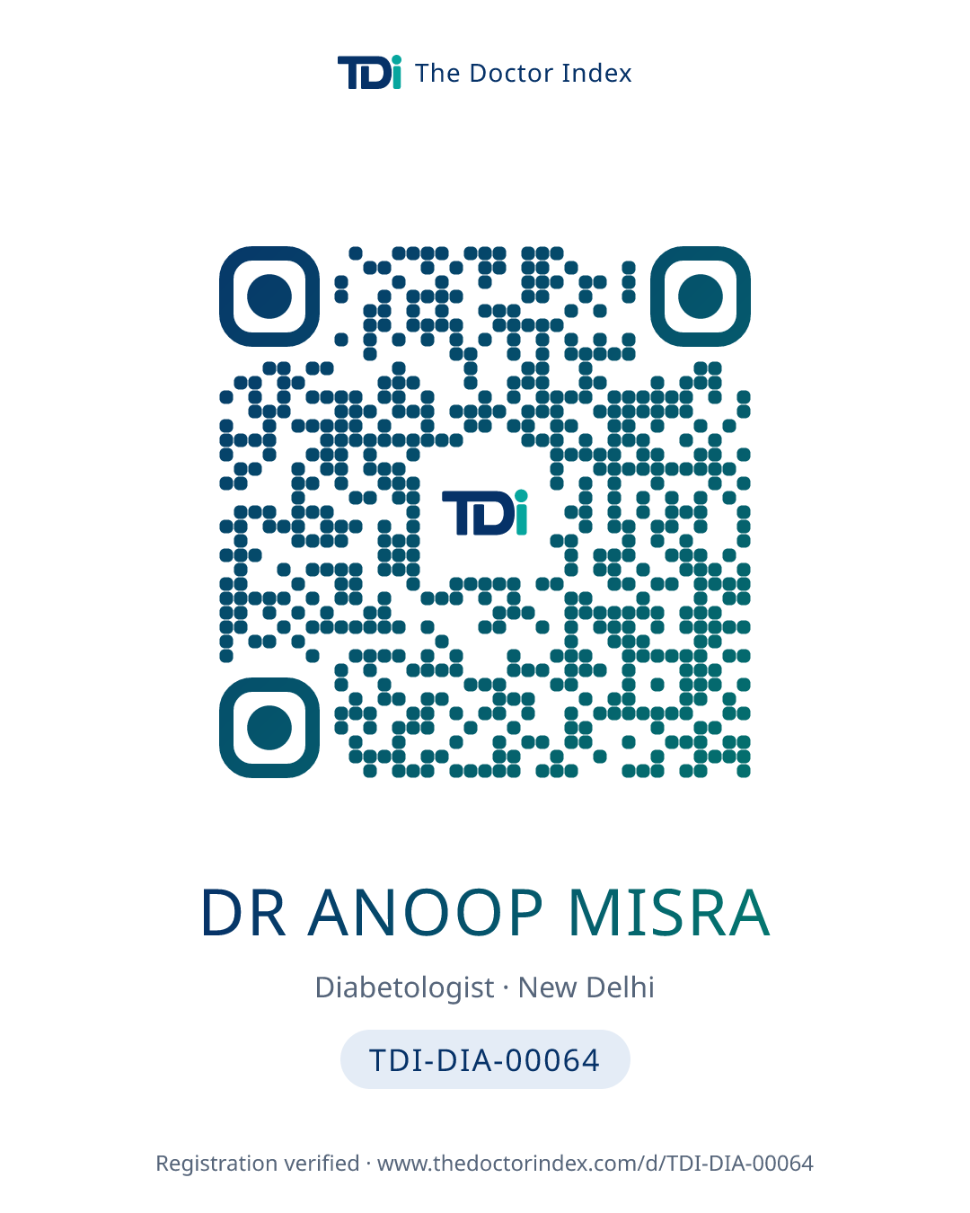 QR card for Dr Anoop Misra, TDI-DIA-00064