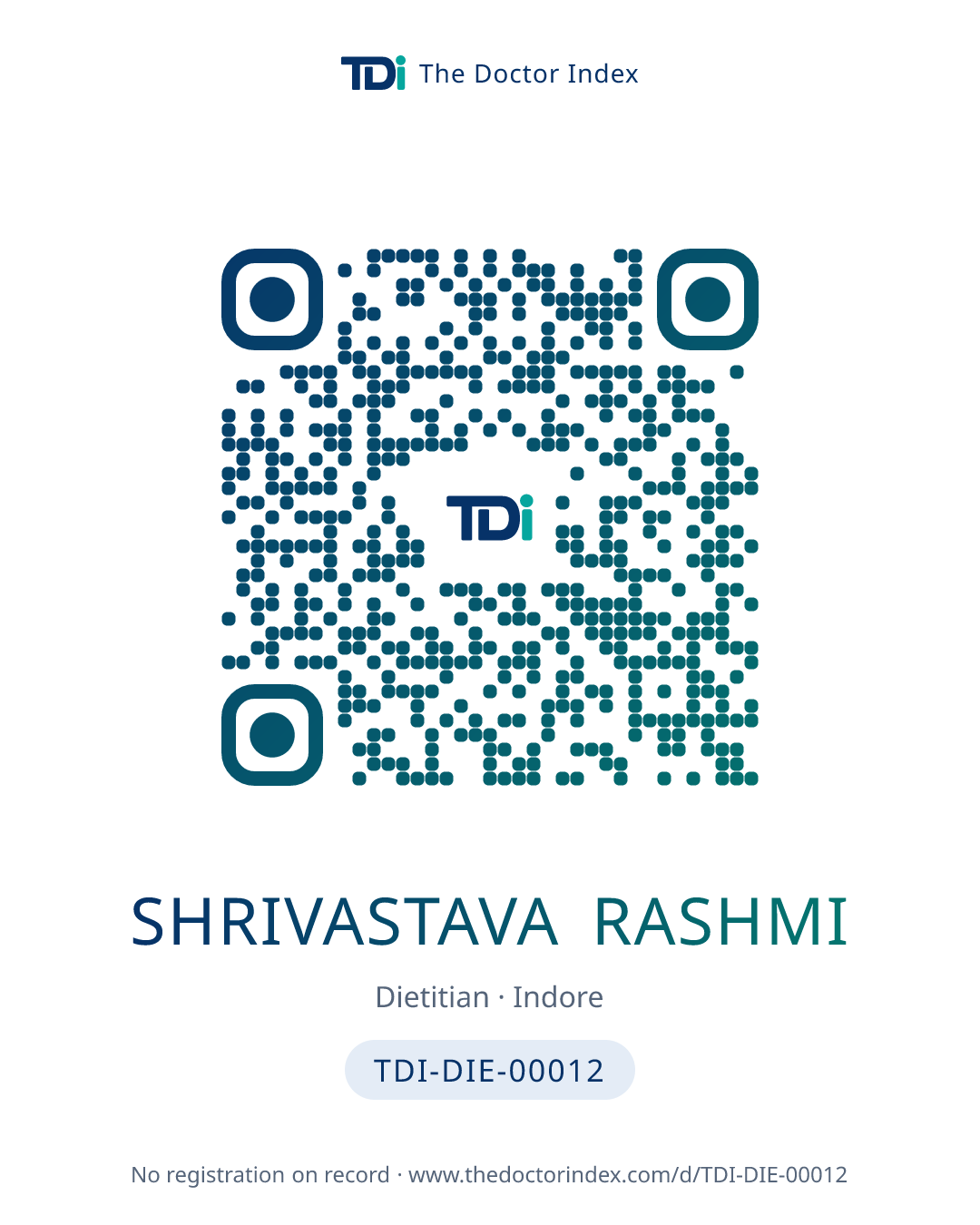 QR card for Shrivastava Rashmi, TDI-DIE-00012