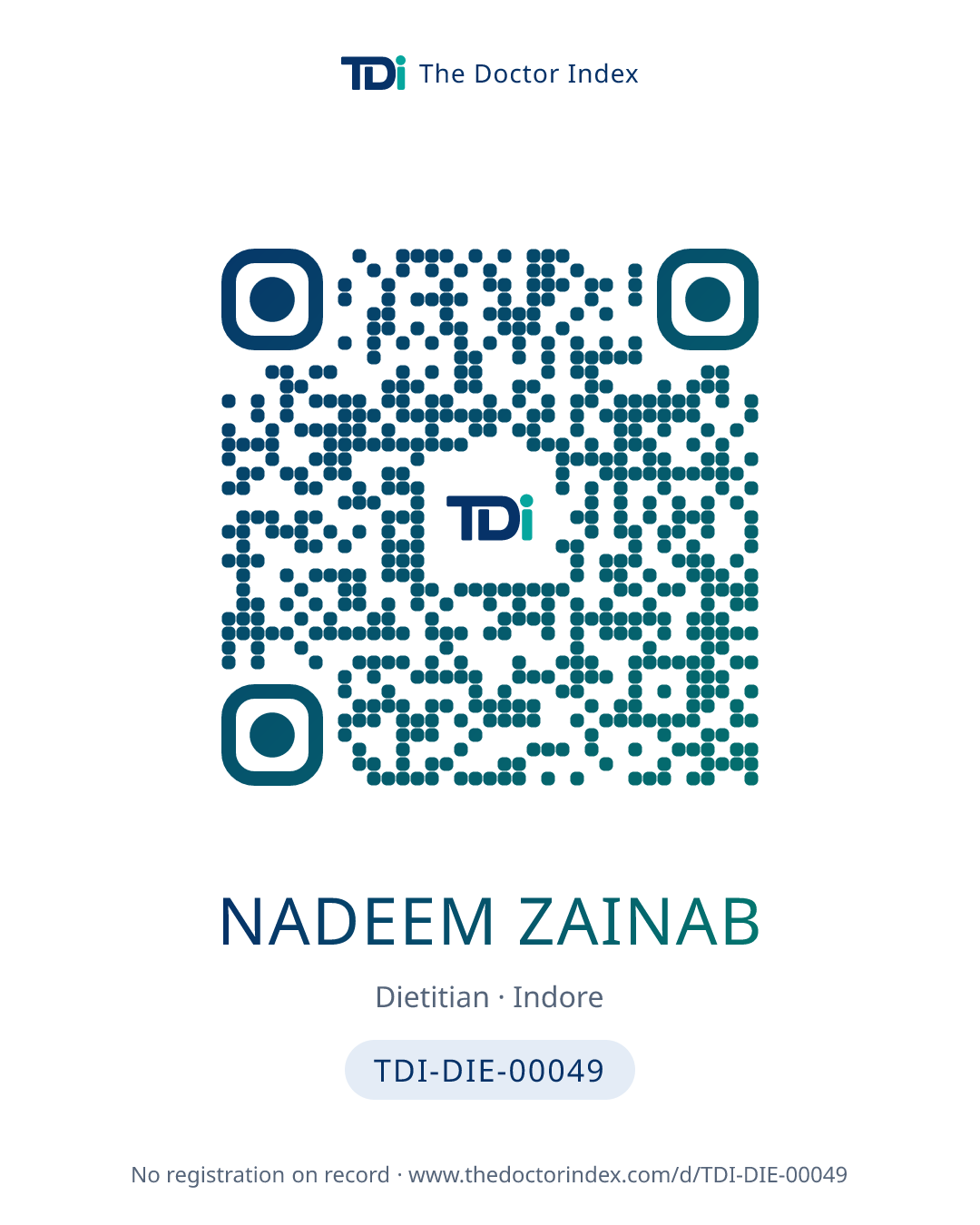 QR card for Nadeem Zainab, TDI-DIE-00049