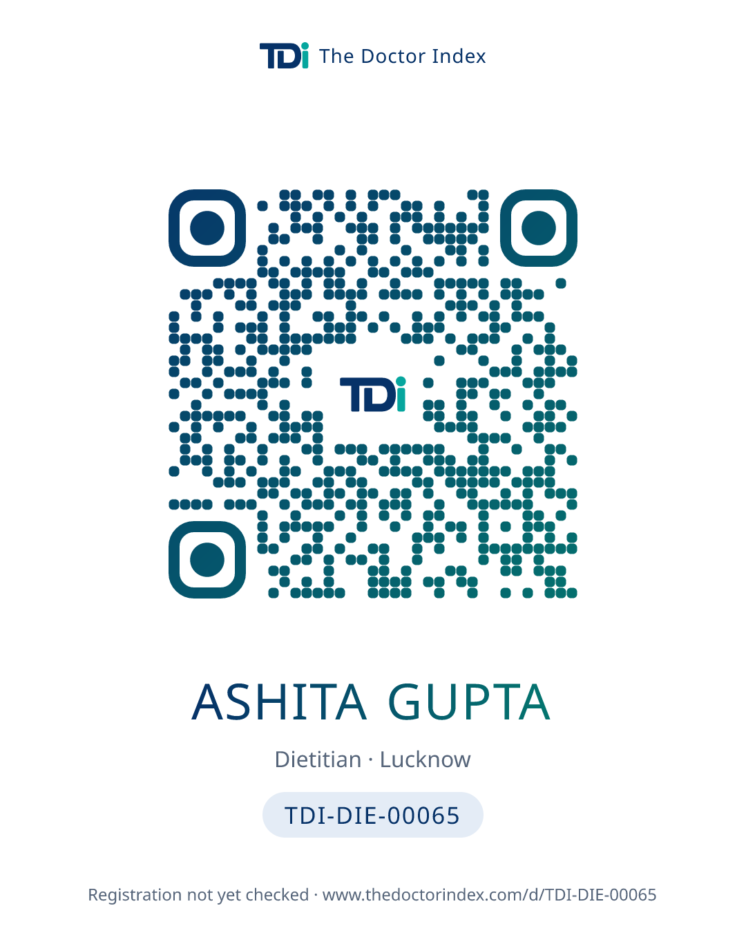 QR card for Ashita Gupta, TDI-DIE-00065