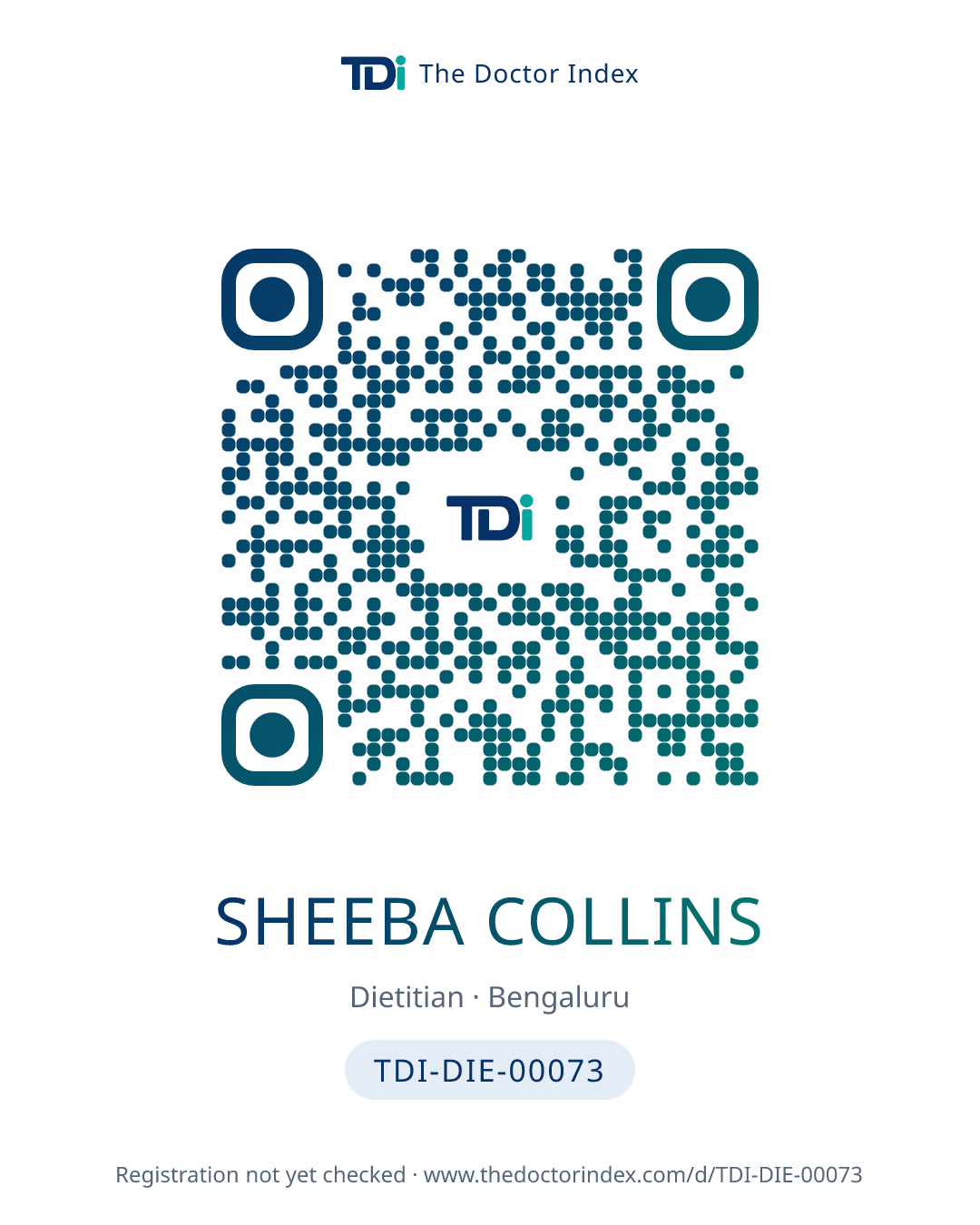 QR card for Sheeba Collins, TDI-DIE-00073