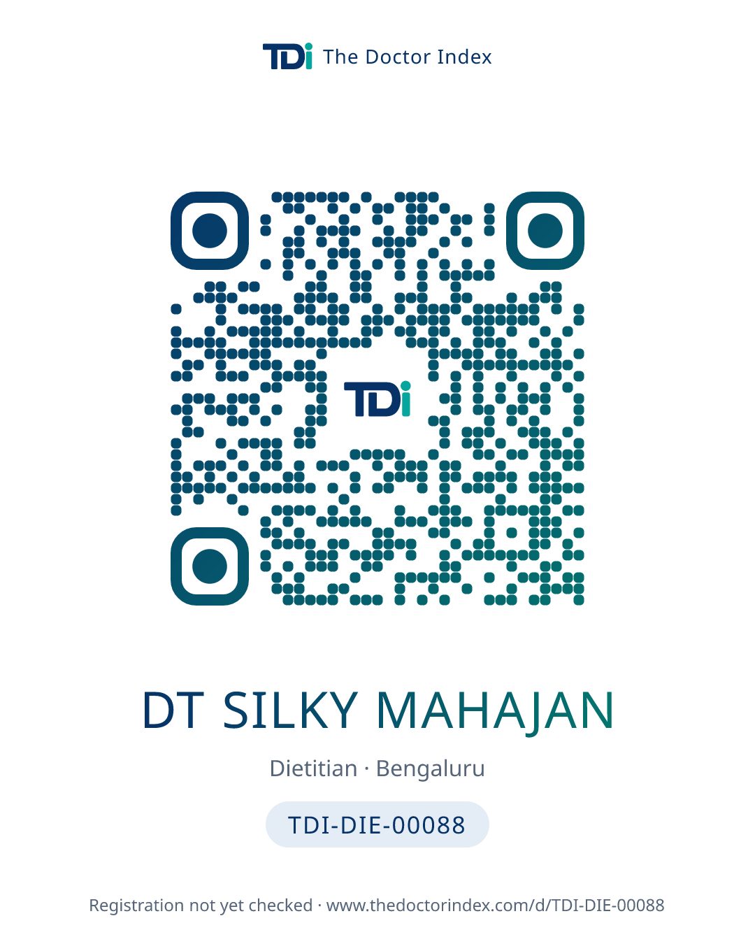 QR card for Dt Silky Mahajan, TDI-DIE-00088
