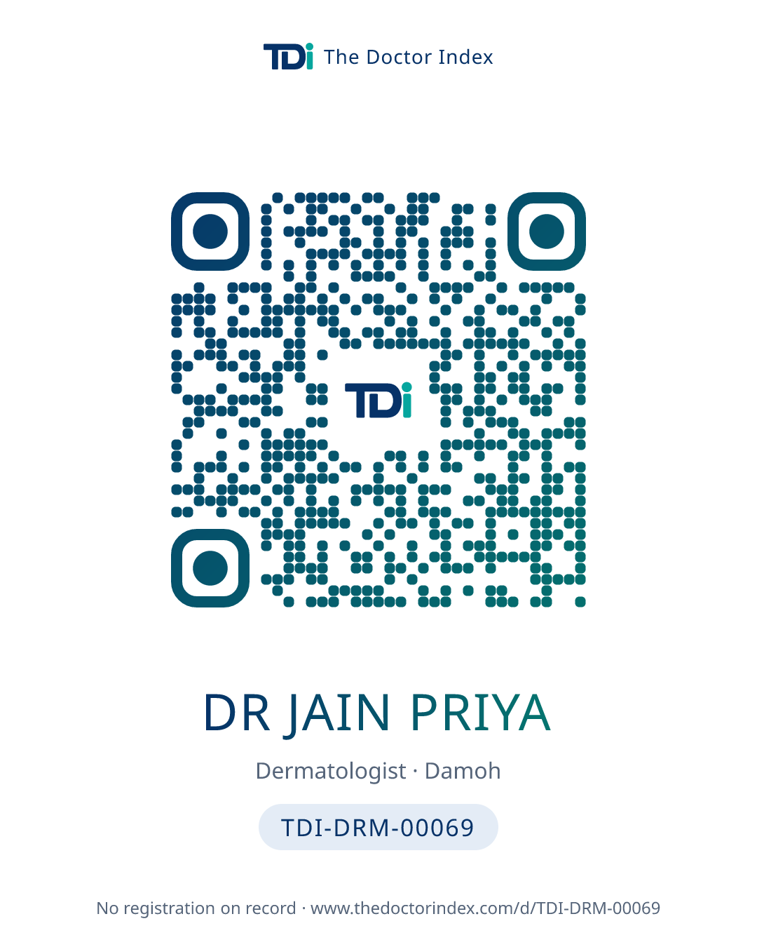 QR card for Dr Jain Priya, TDI-DRM-00069