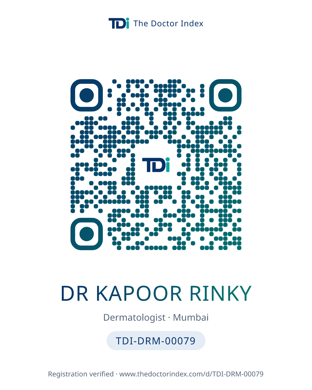 QR card for Dr Kapoor Rinky, TDI-DRM-00079
