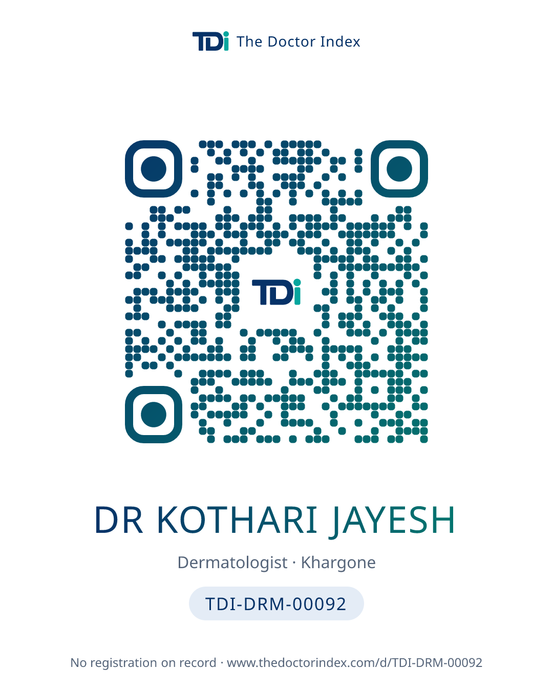 QR card for Dr Kothari Jayesh, TDI-DRM-00092