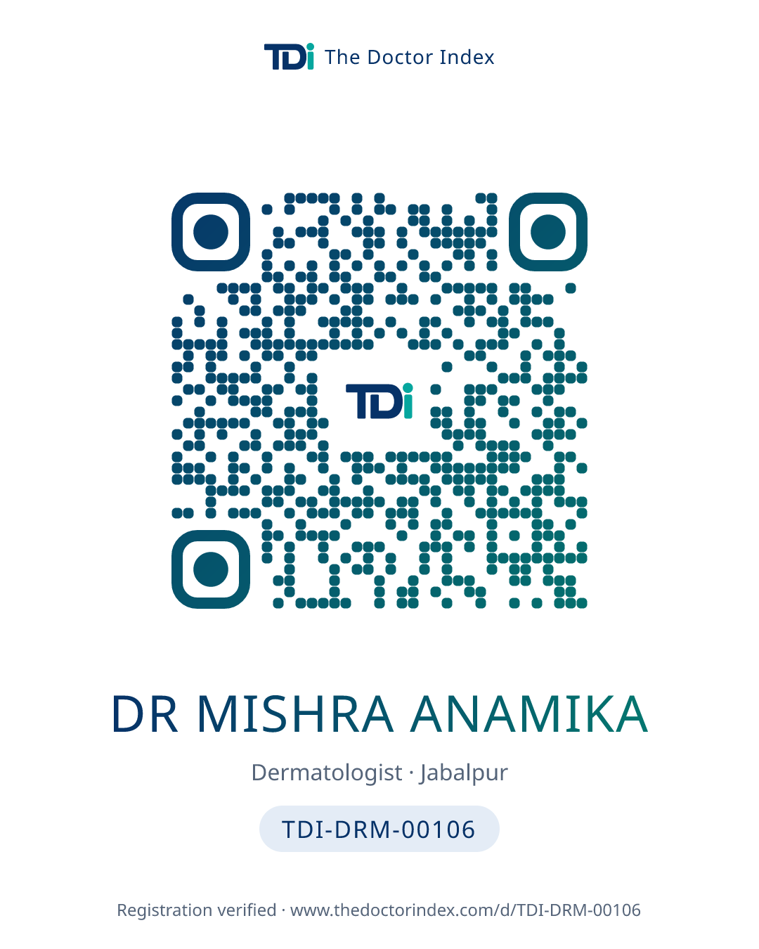 QR card for Dr Mishra Anamika, TDI-DRM-00106