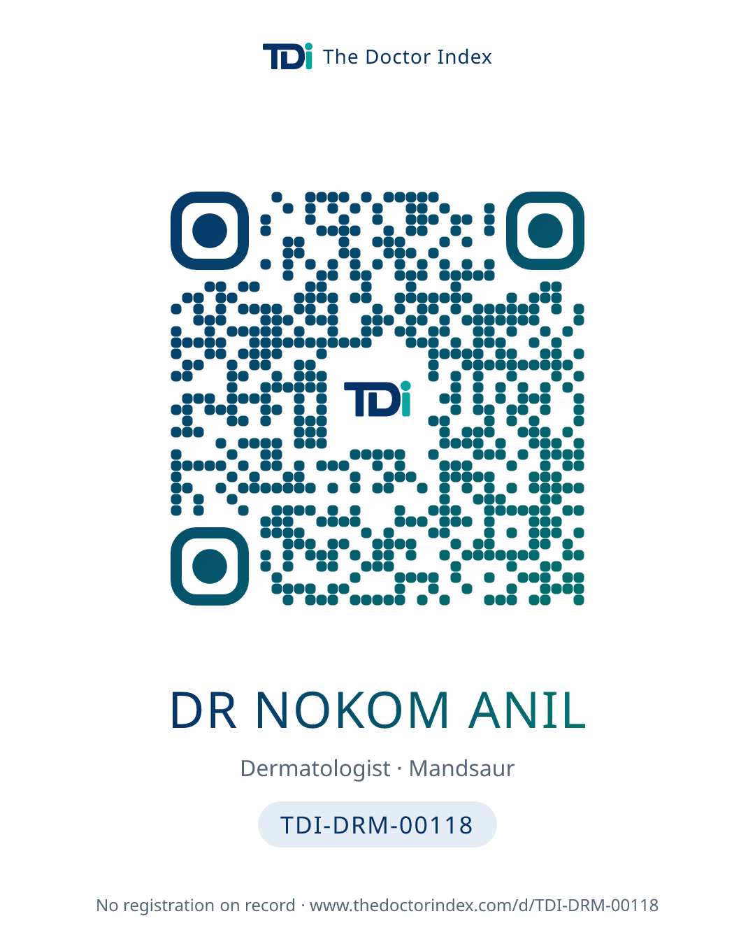QR card for Dr Nokom Anil, TDI-DRM-00118