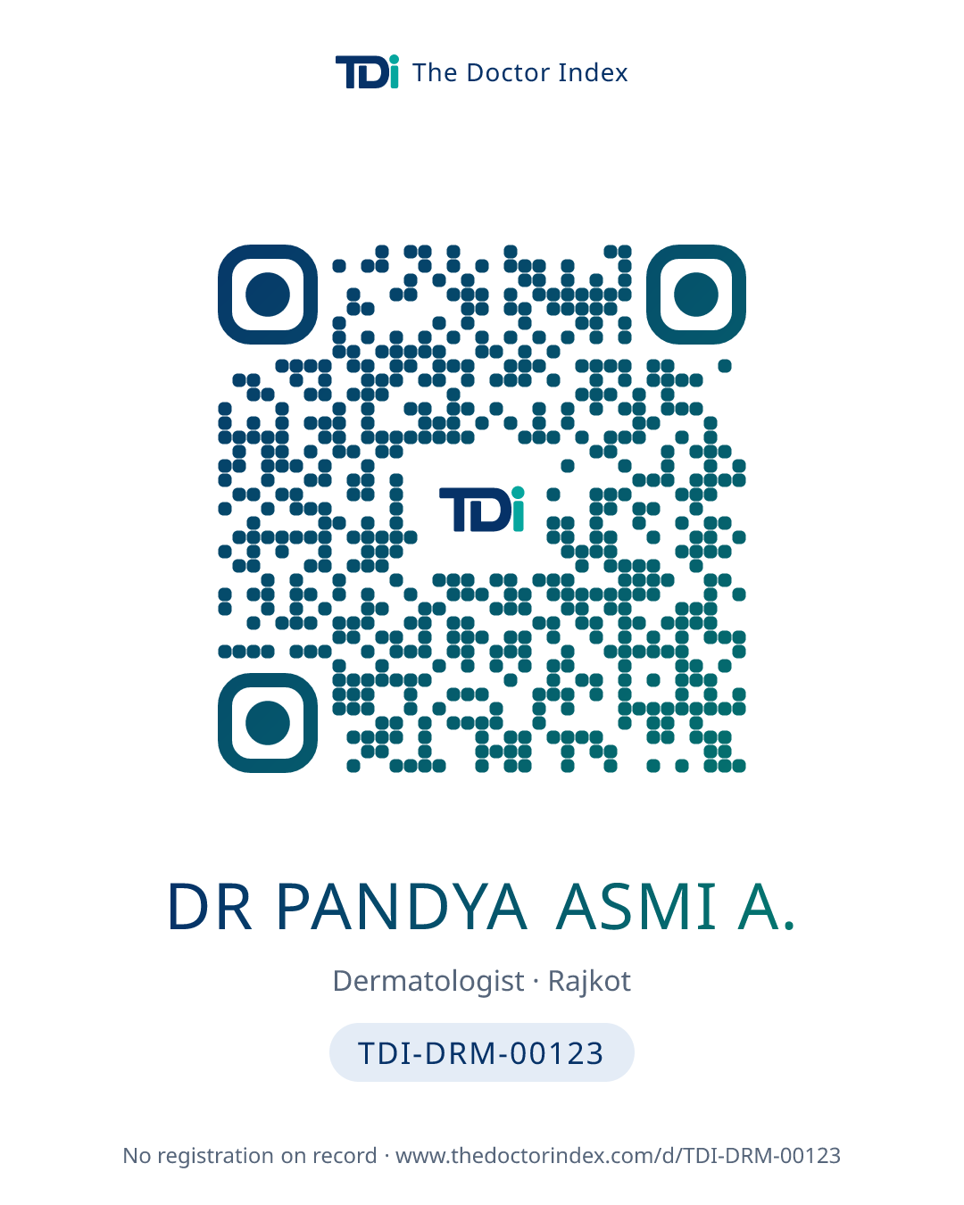 QR card for Dr Pandya Asmi A., TDI-DRM-00123