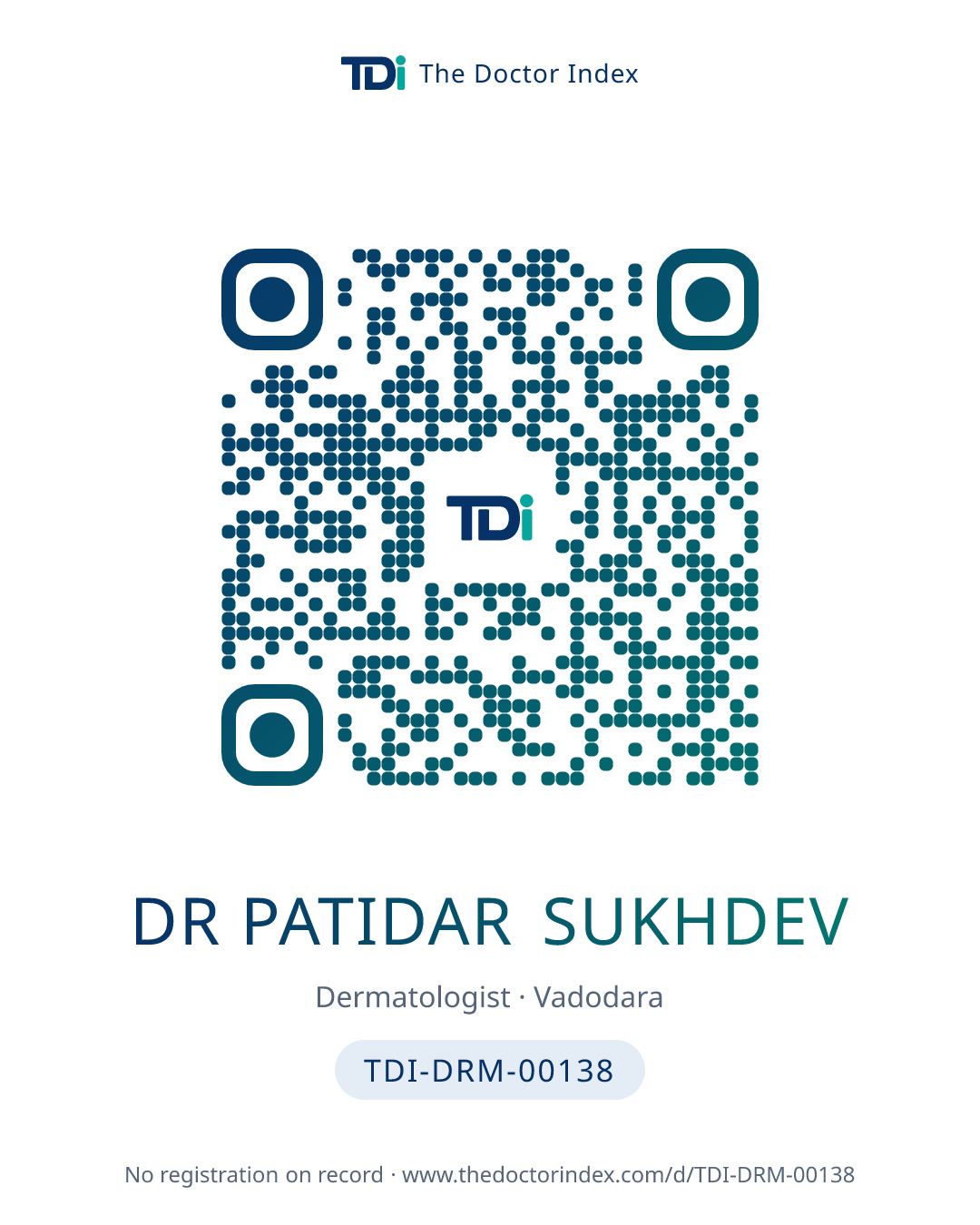 QR card for Dr Patidar Sukhdev, TDI-DRM-00138