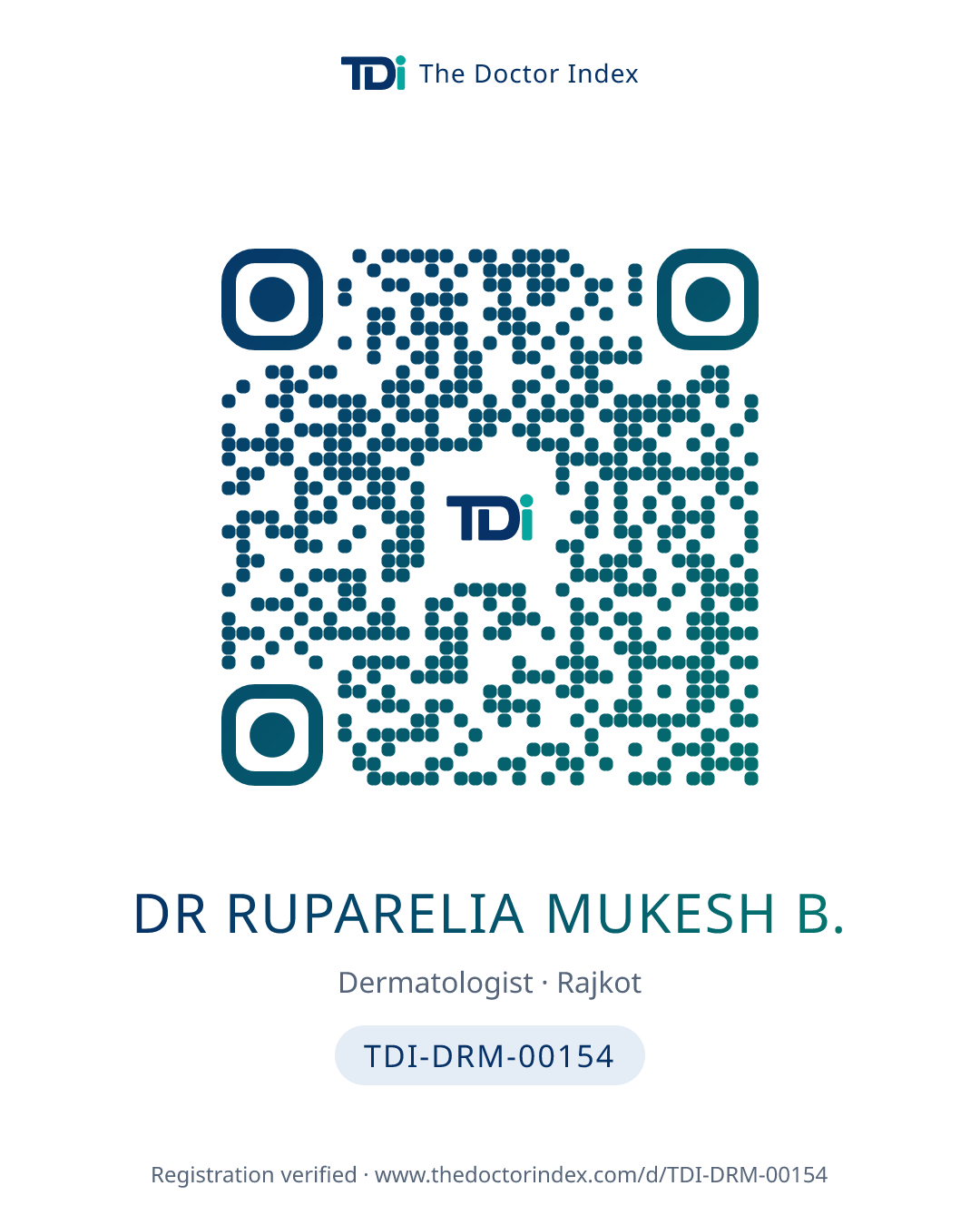 QR card for Dr Ruparelia Mukesh B., TDI-DRM-00154