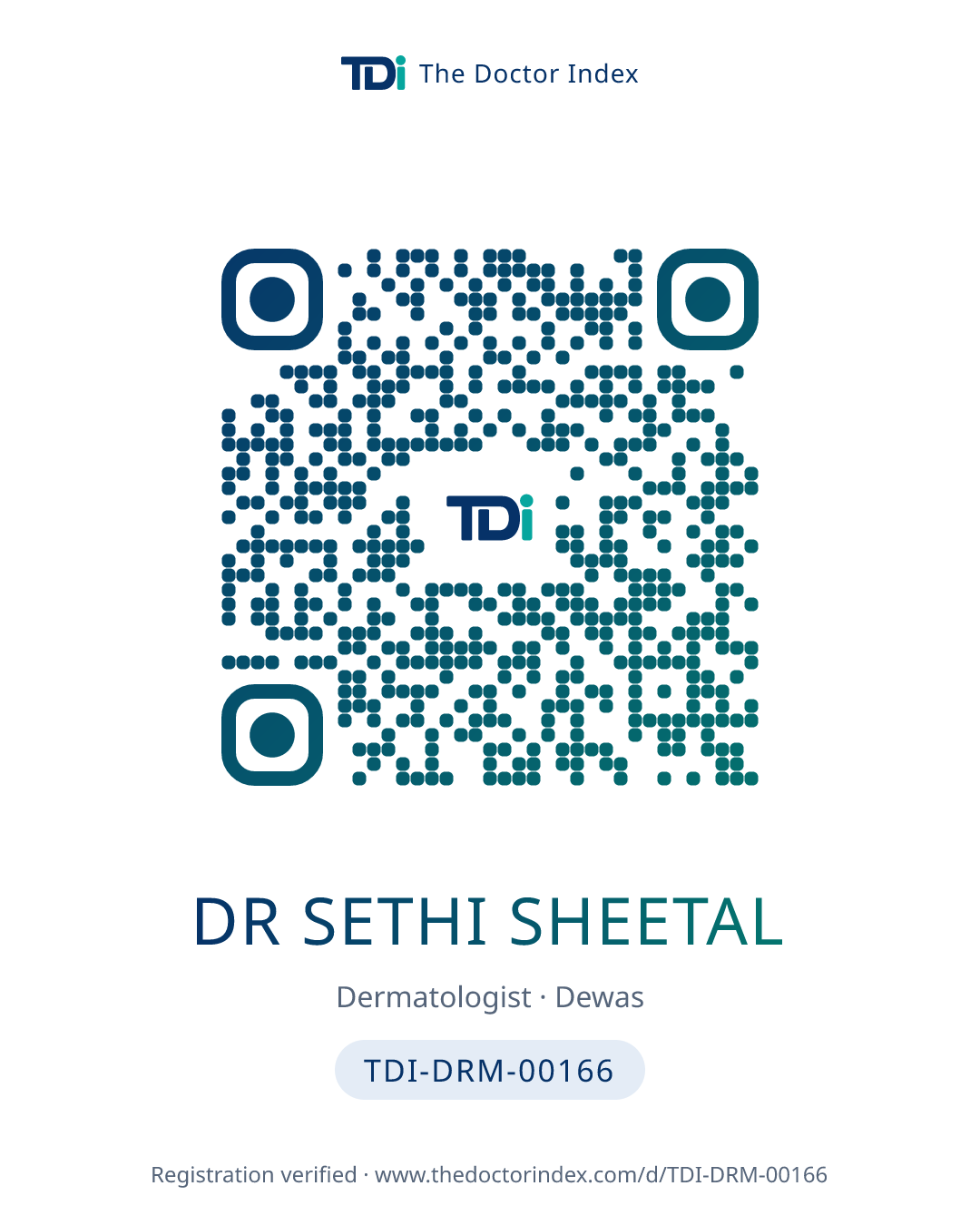 QR card for Dr Sethi Sheetal, TDI-DRM-00166