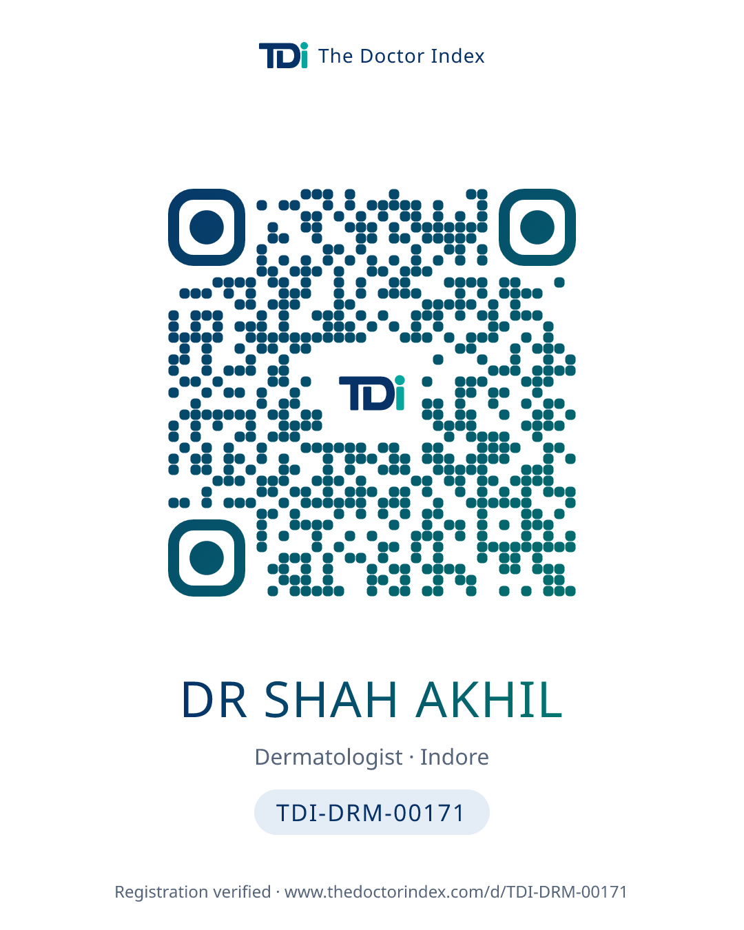 QR card for Dr Shah Akhil, TDI-DRM-00171
