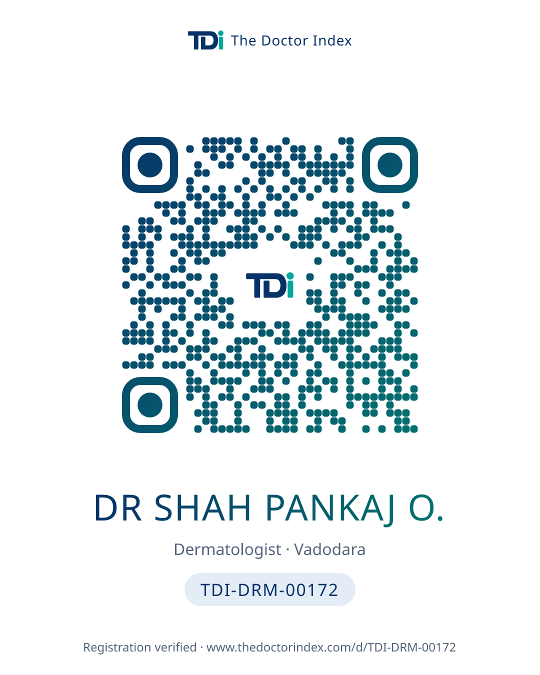 QR card for Dr Shah Pankaj O., TDI-DRM-00172