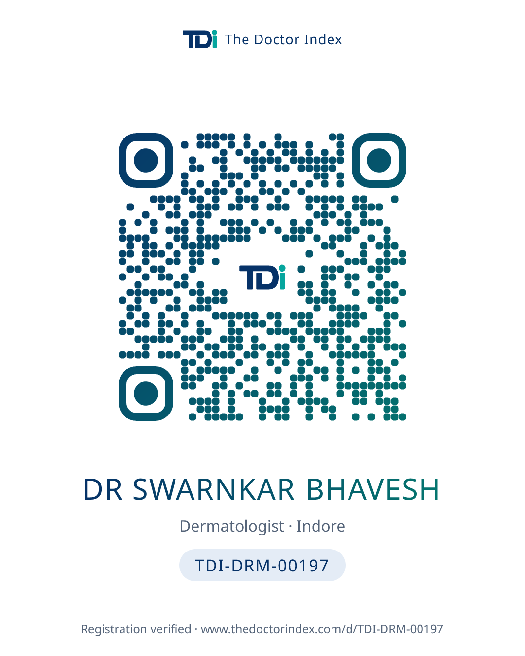 QR card for Dr Swarnkar Bhavesh, TDI-DRM-00197