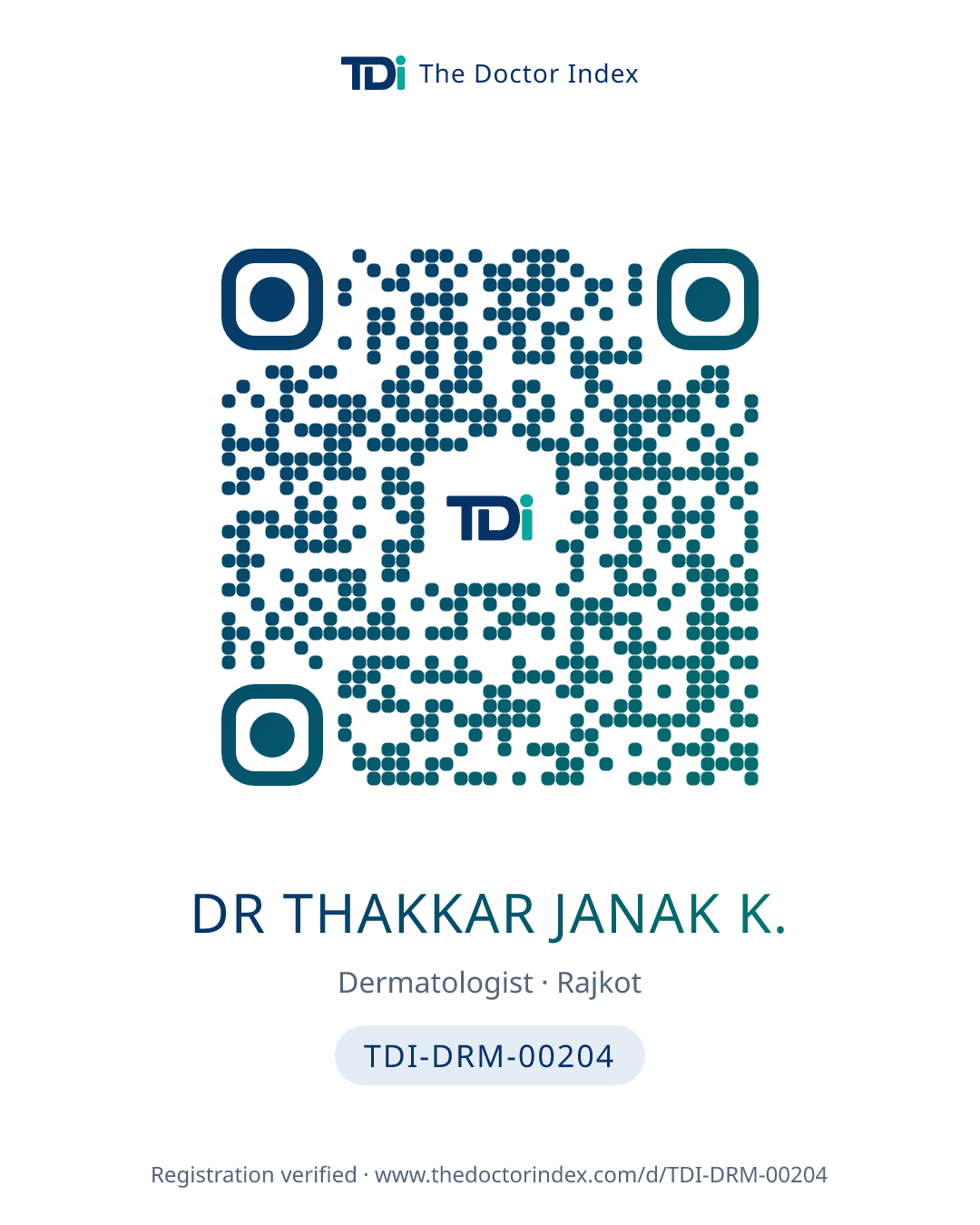 QR card for Dr Thakkar Janak K., TDI-DRM-00204