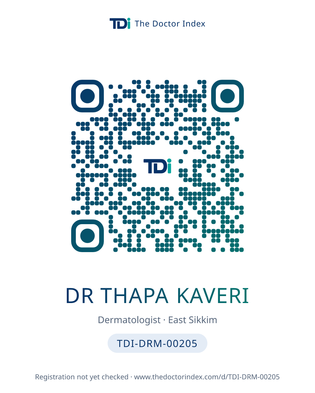 QR card for Dr Thapa Kaveri, TDI-DRM-00205
