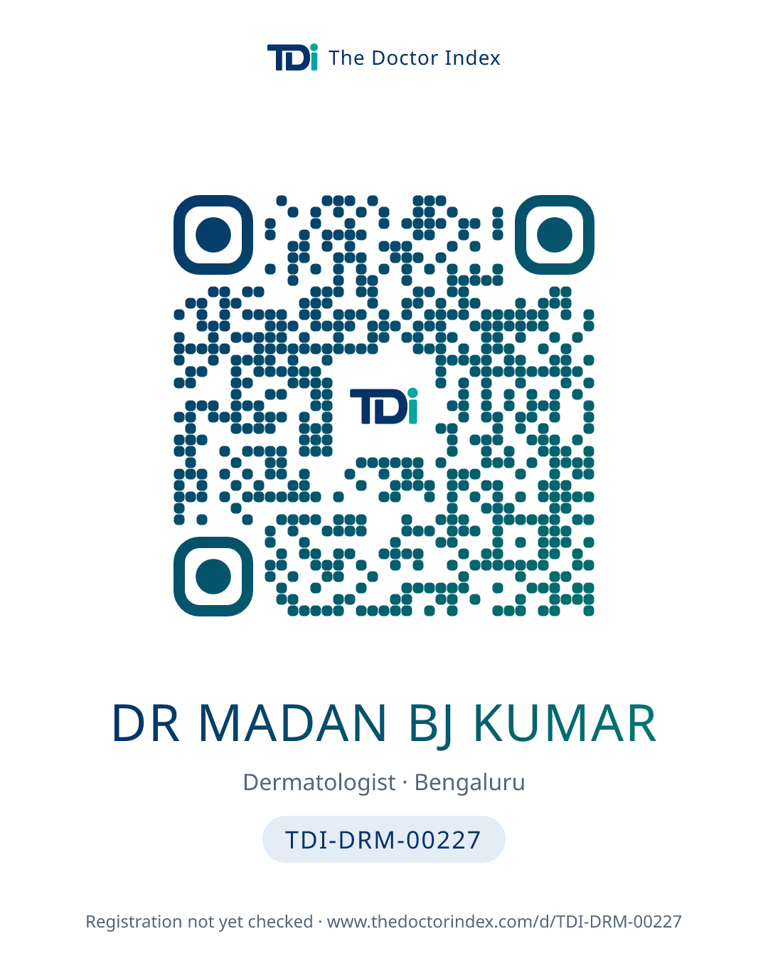 QR card for Dr Madan Bj Kumar, TDI-DRM-00227